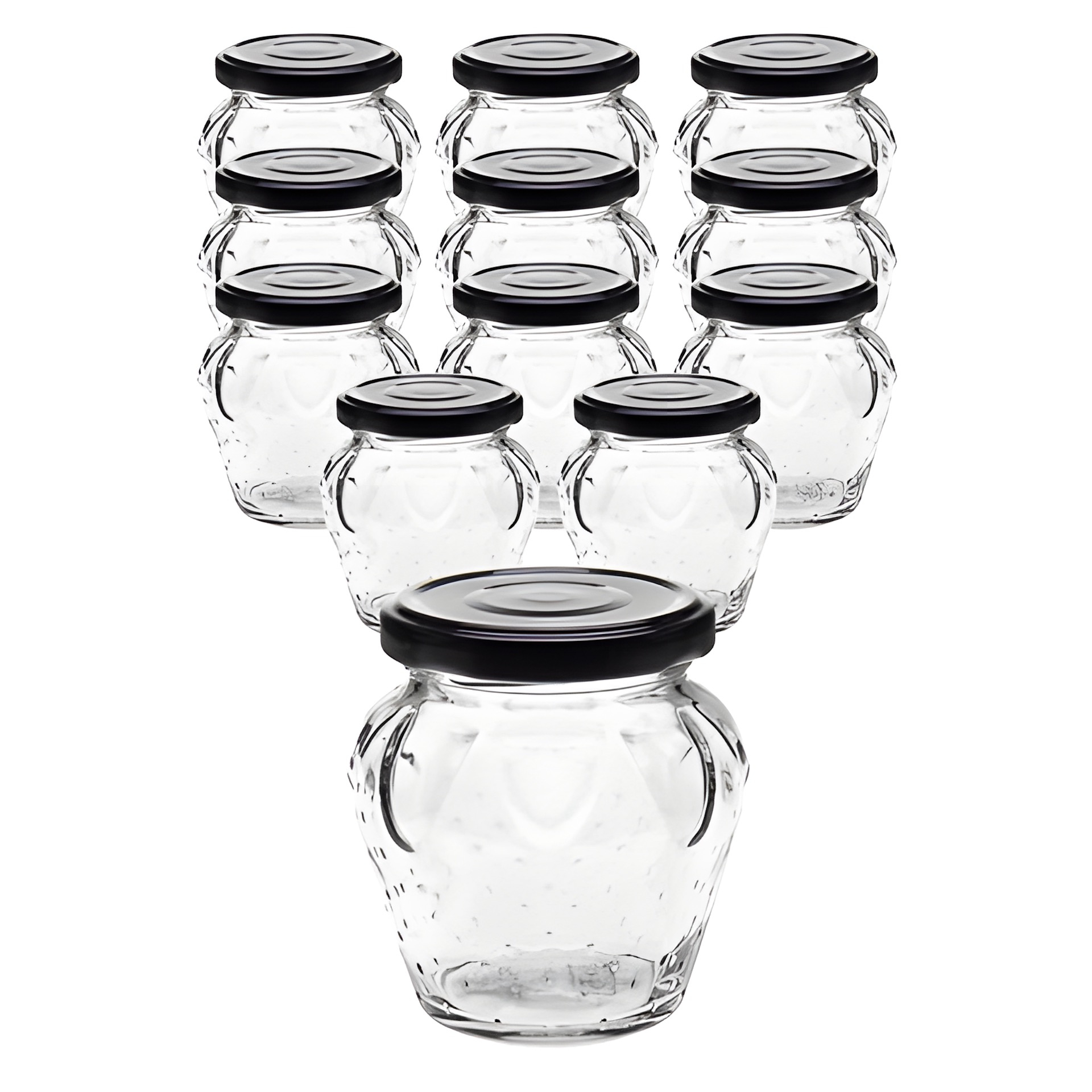 12er Set Erdbeerglas 230 ml mit Deckel schwarz