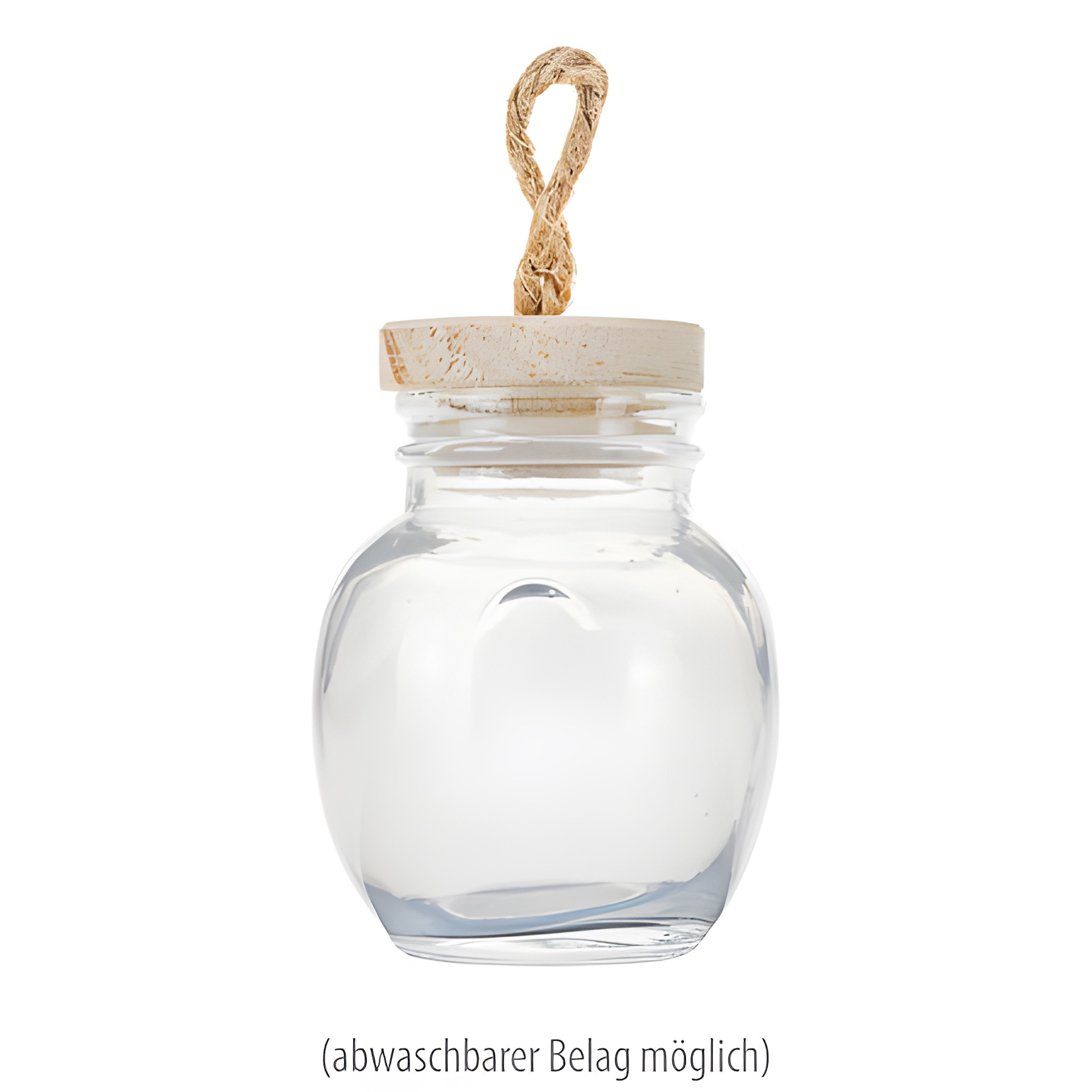 Deko-Glas 130 ml bauchig mit Holzdeckel