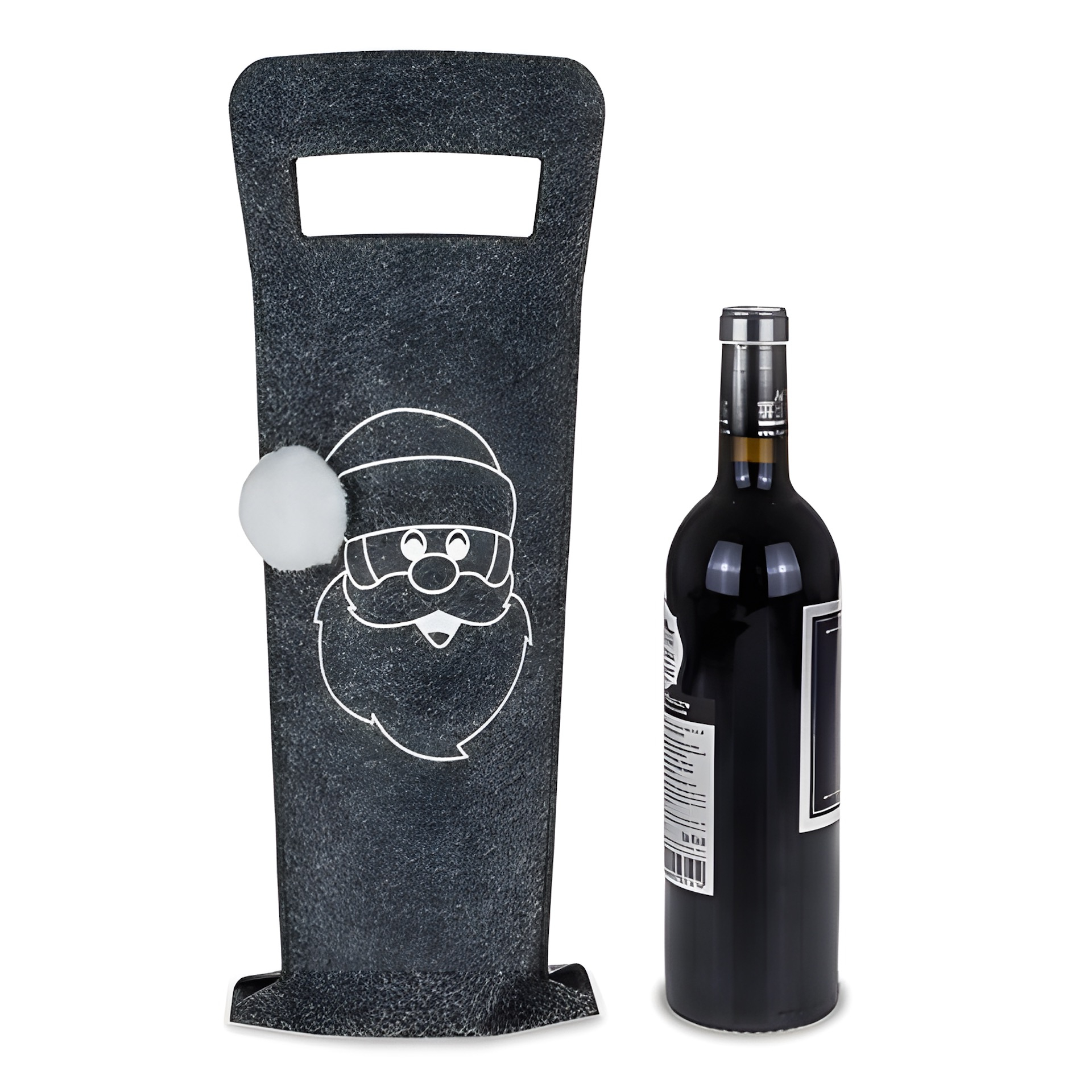 Flaschentasche 'Santa mit Bommel' Filz, 15 x 41 cm, grau