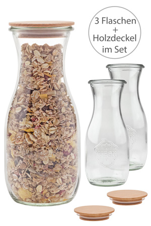 WECK-Saftflasche 530 ml mit Holzdeckel, 3er Set