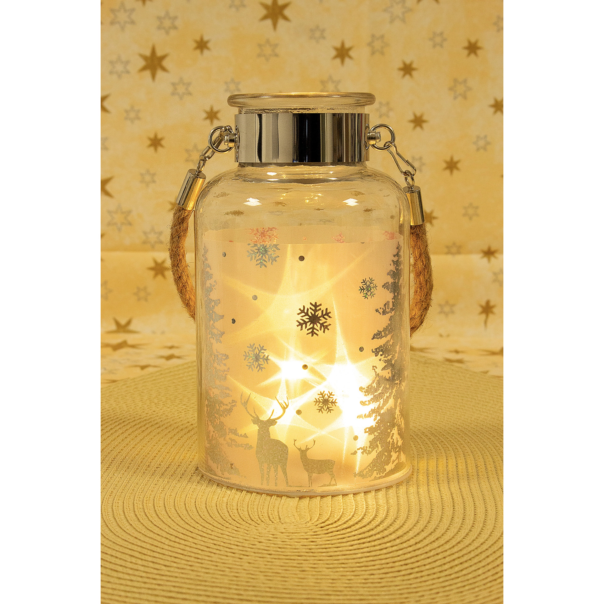 Deko-Glaslampe 'Winterwald' silber mit Effektfolie und 5 LEDs