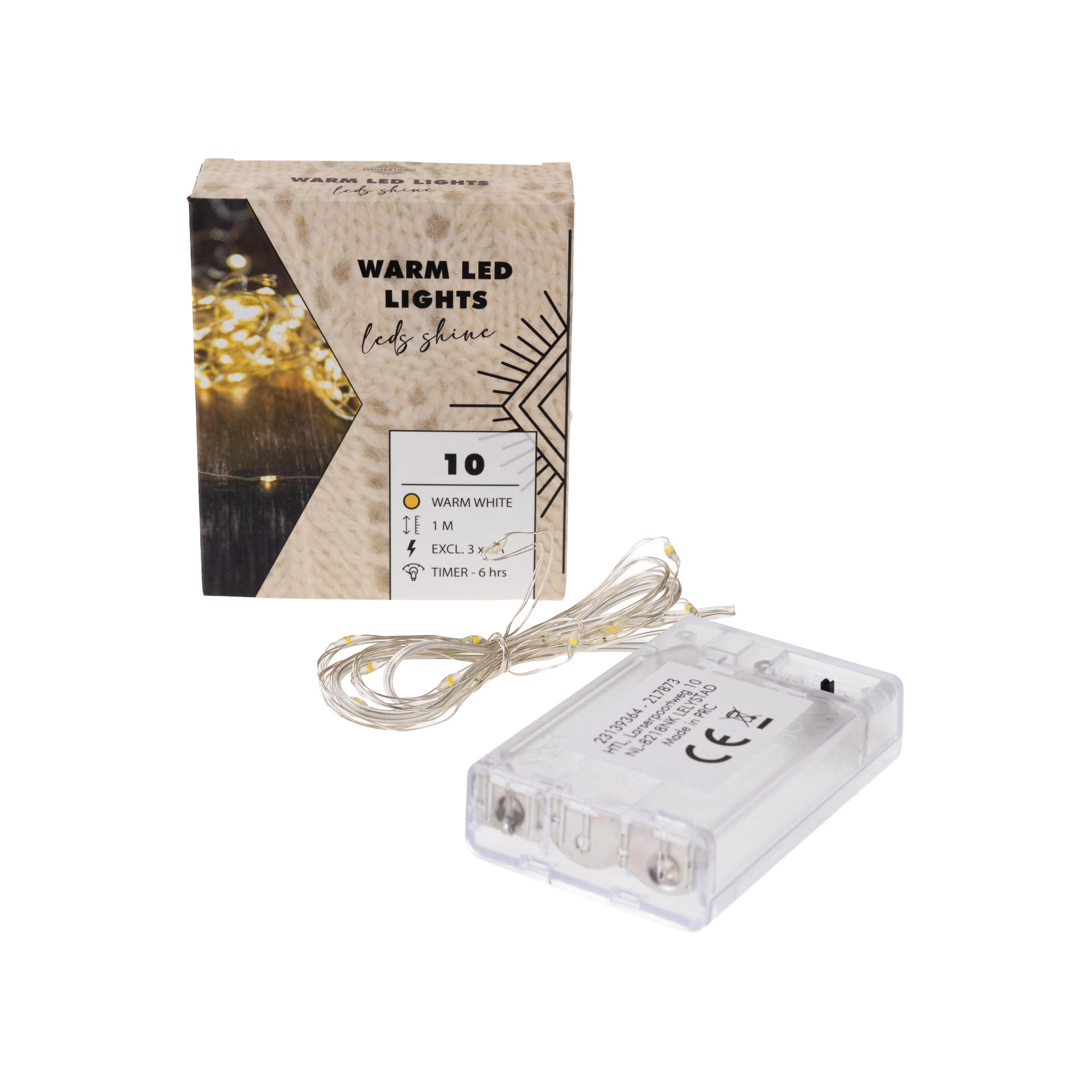 Lichterkette mit 10 LEDs, warmweiß mit Timer