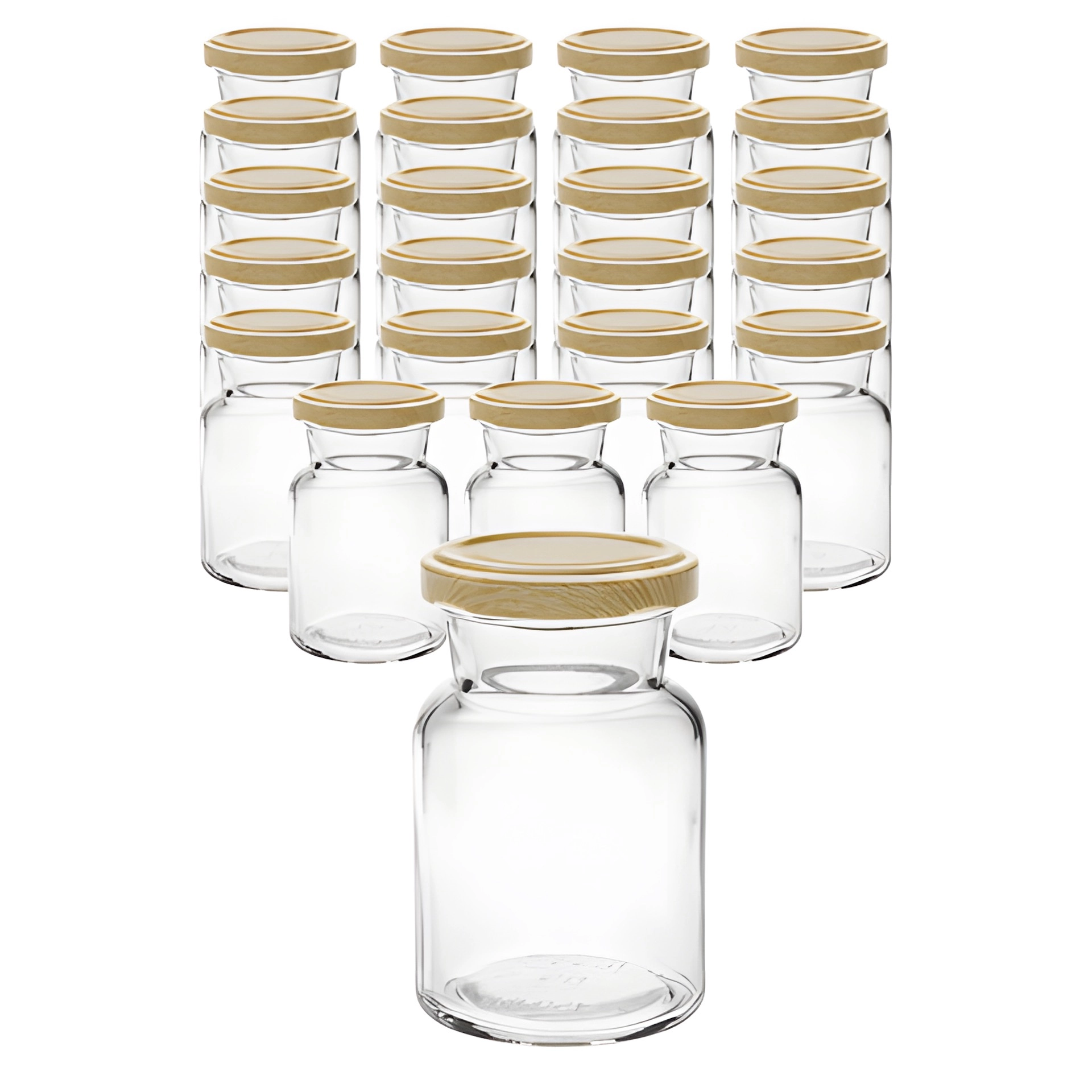 24er Set Rundglas 150 ml mit Deckel Holzdekor