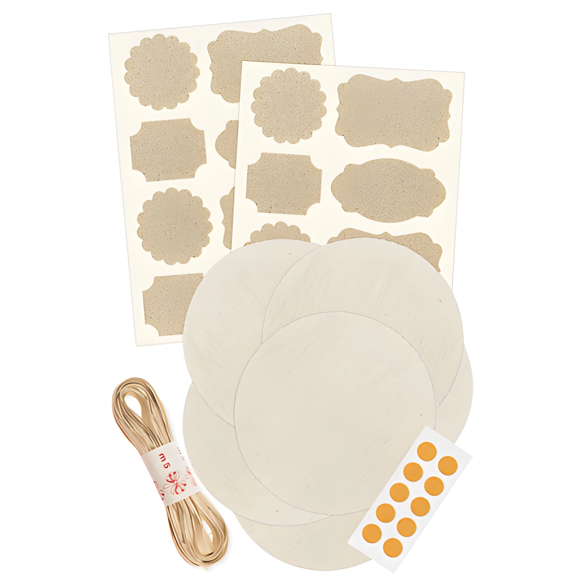 Deckchen-Set Ø 100 mm natur mit Grasetiketten, 33-teilig