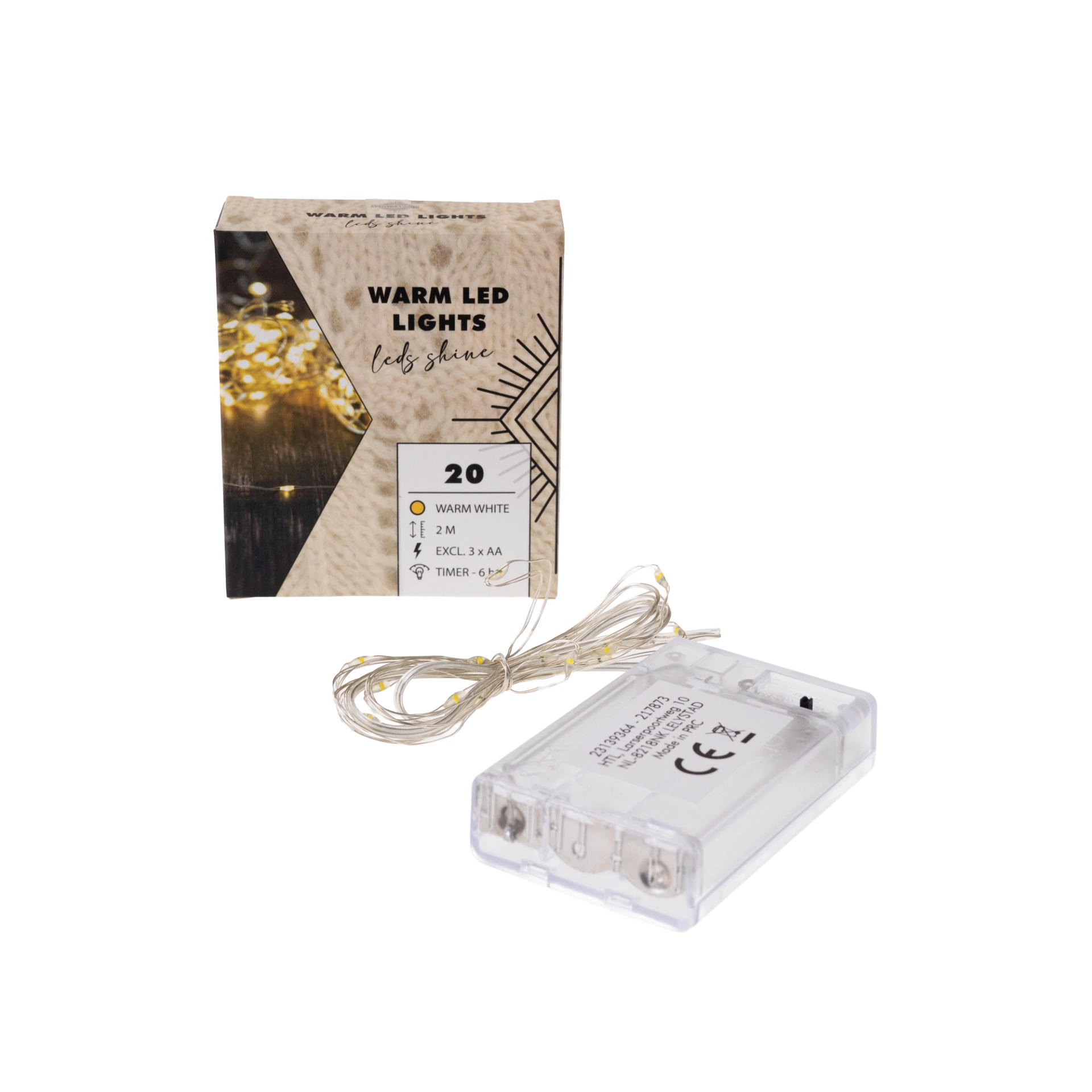 Lichterkette mit 20 LEDs, warmweiß mit Timer