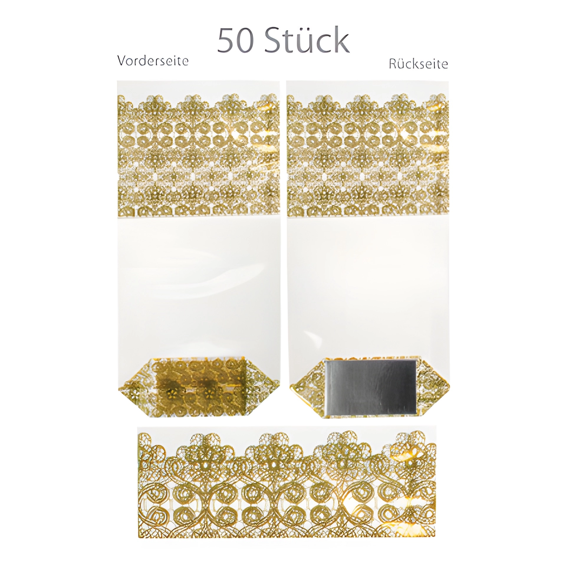Kreuzbodenbeutel 'Spitze gold' 100 x 220 mm,   50 Stück