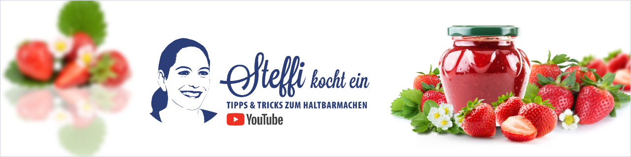 Logo von Steffis YouTube-Kanal, Erdbeeren und Marmelade im Glas