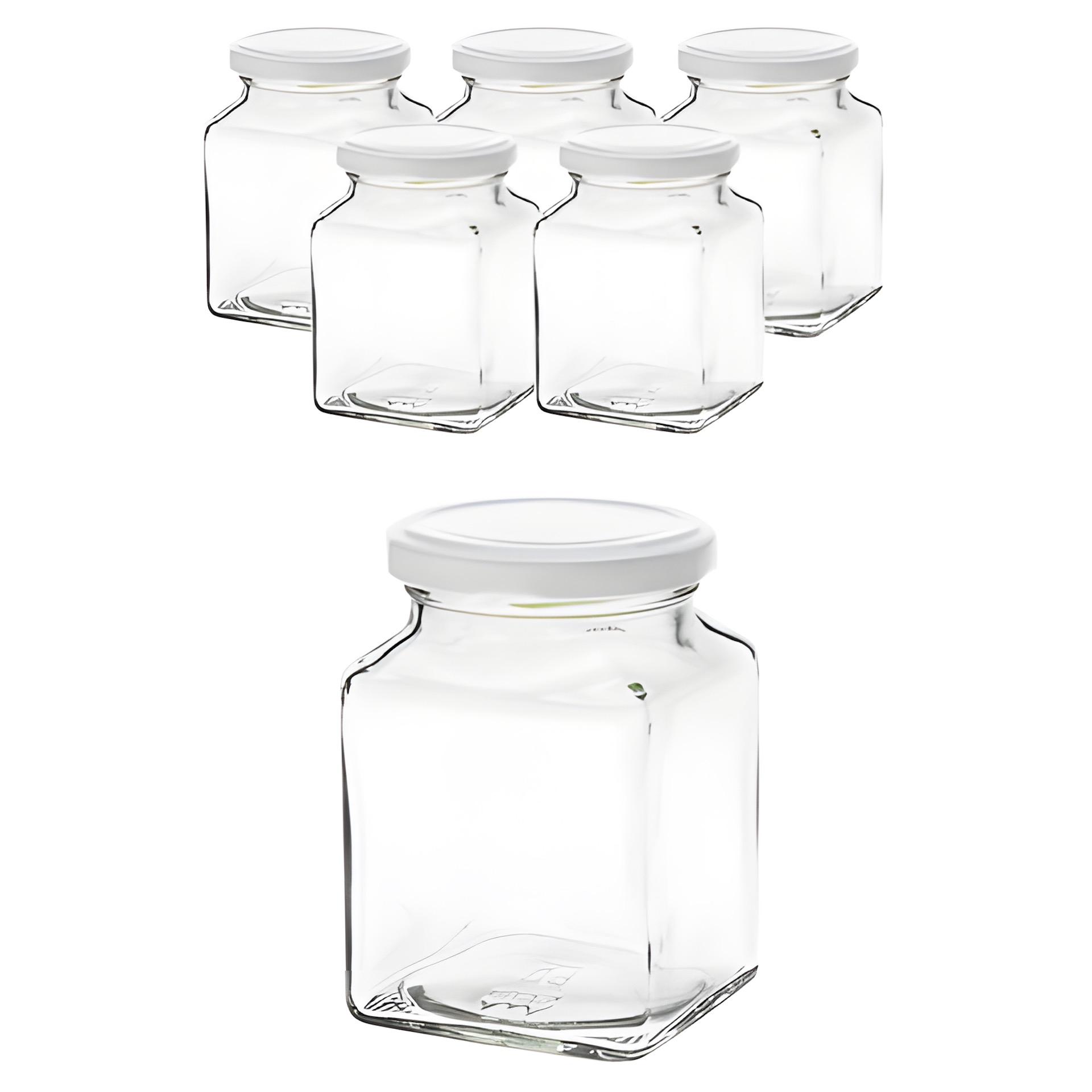 6er Set Quadratglas 314 ml mit Deckel weiß