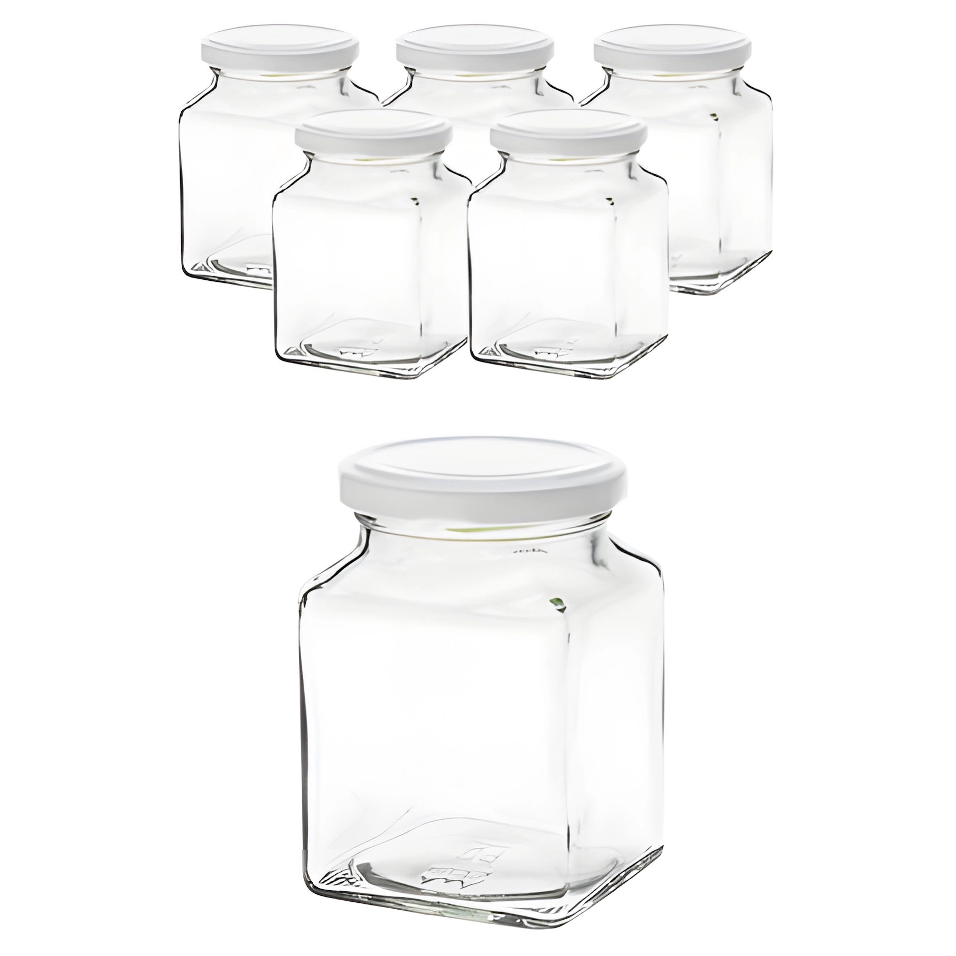 6er Set Quadratglas 314 ml mit Deckel weiß