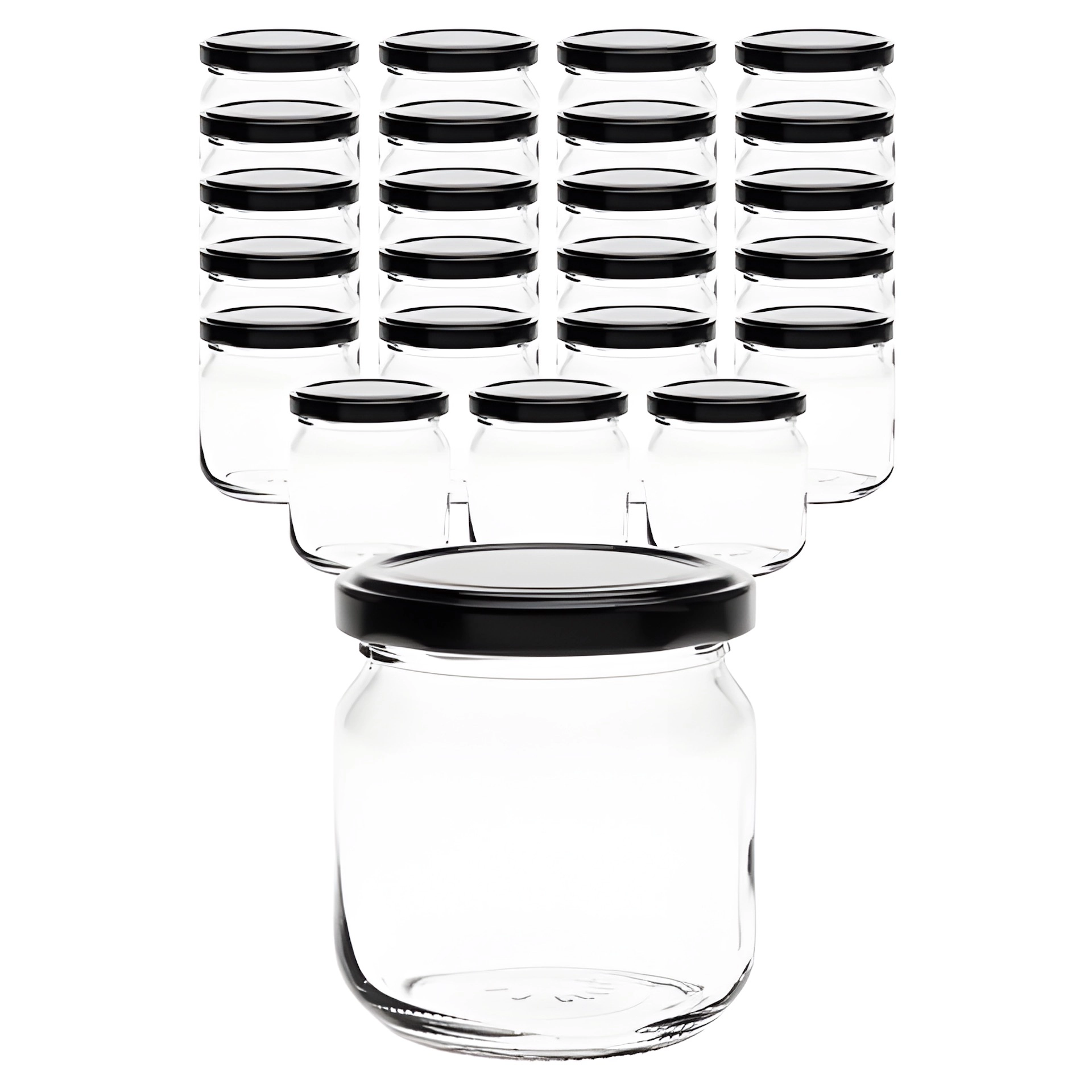 24er Set Rundglas 212 ml nieder mit Deckel schwarz