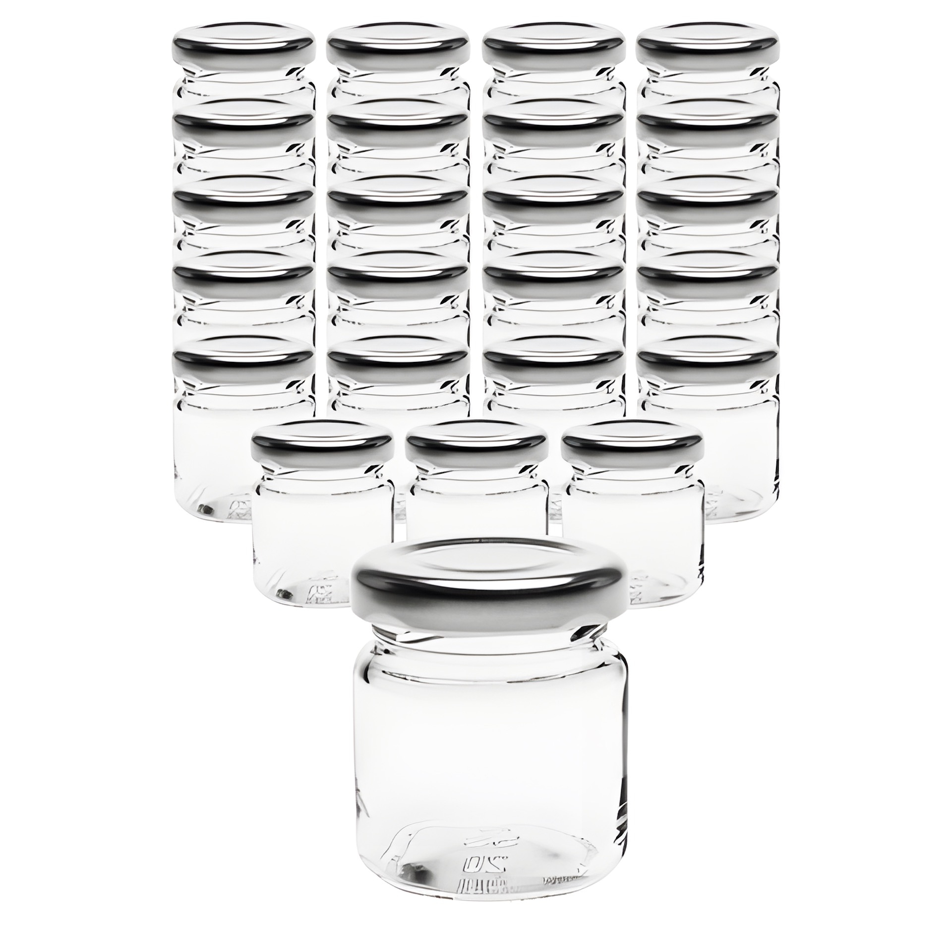 24er Set Rundglas 53 ml mit Deckel silber