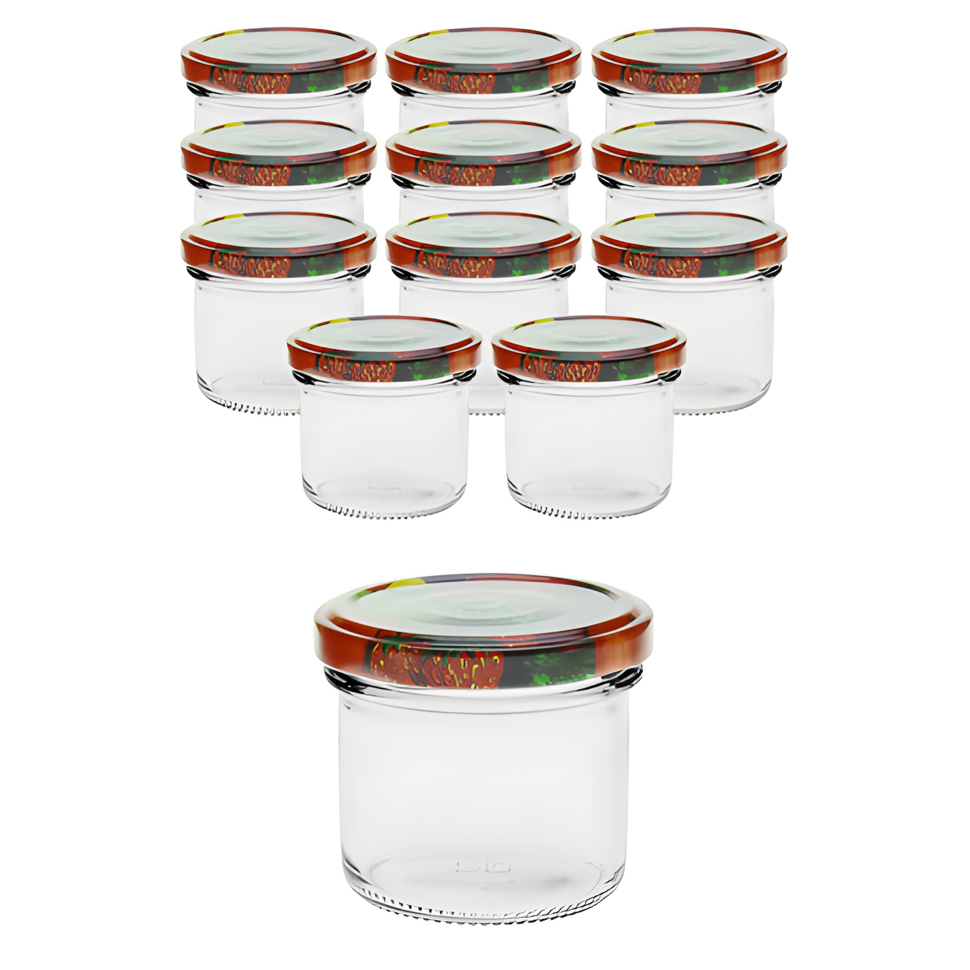 12er Set Sturzglas 125 ml mit Deckel Obstdekor