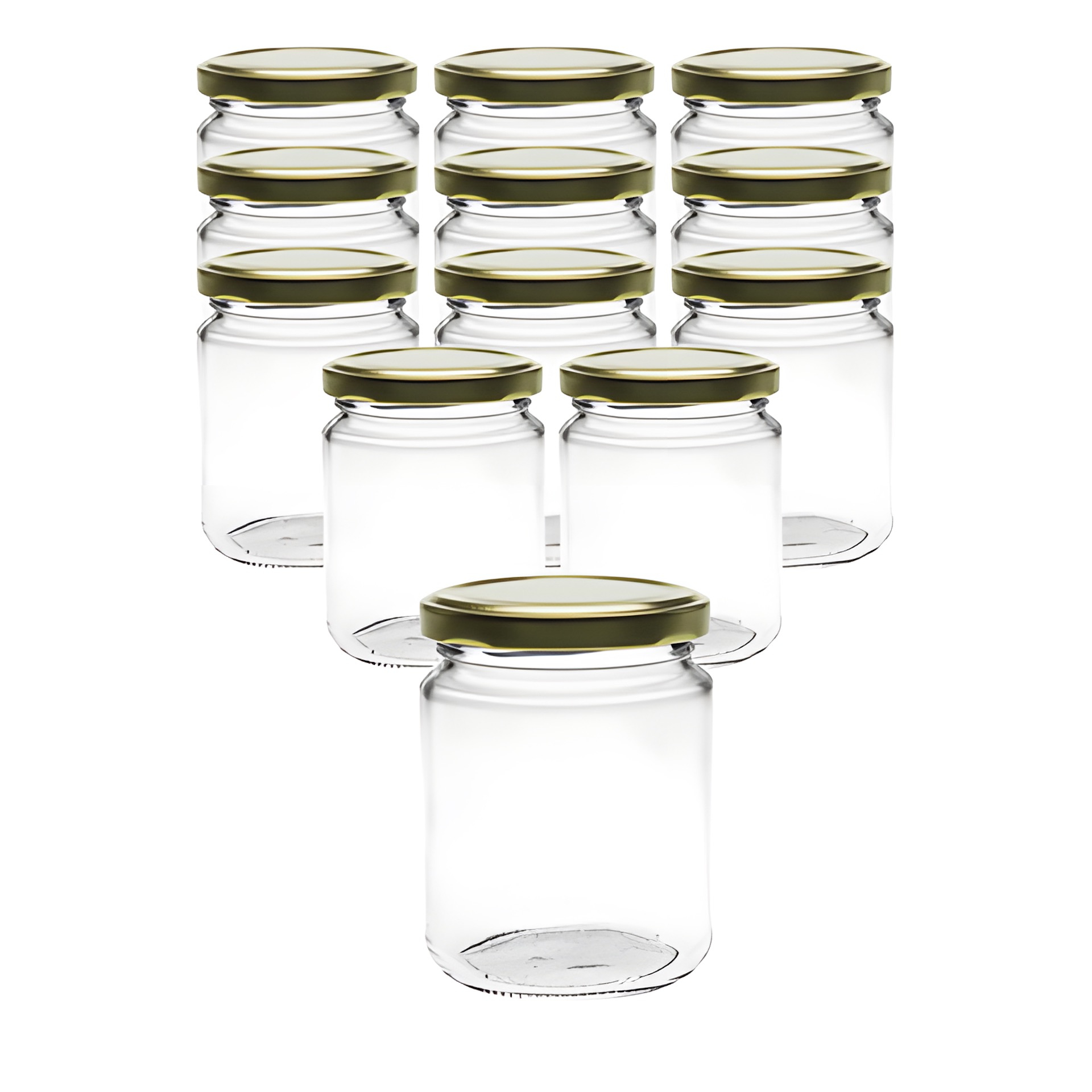 12er Set Rundglas 275 ml mit Deckel gold