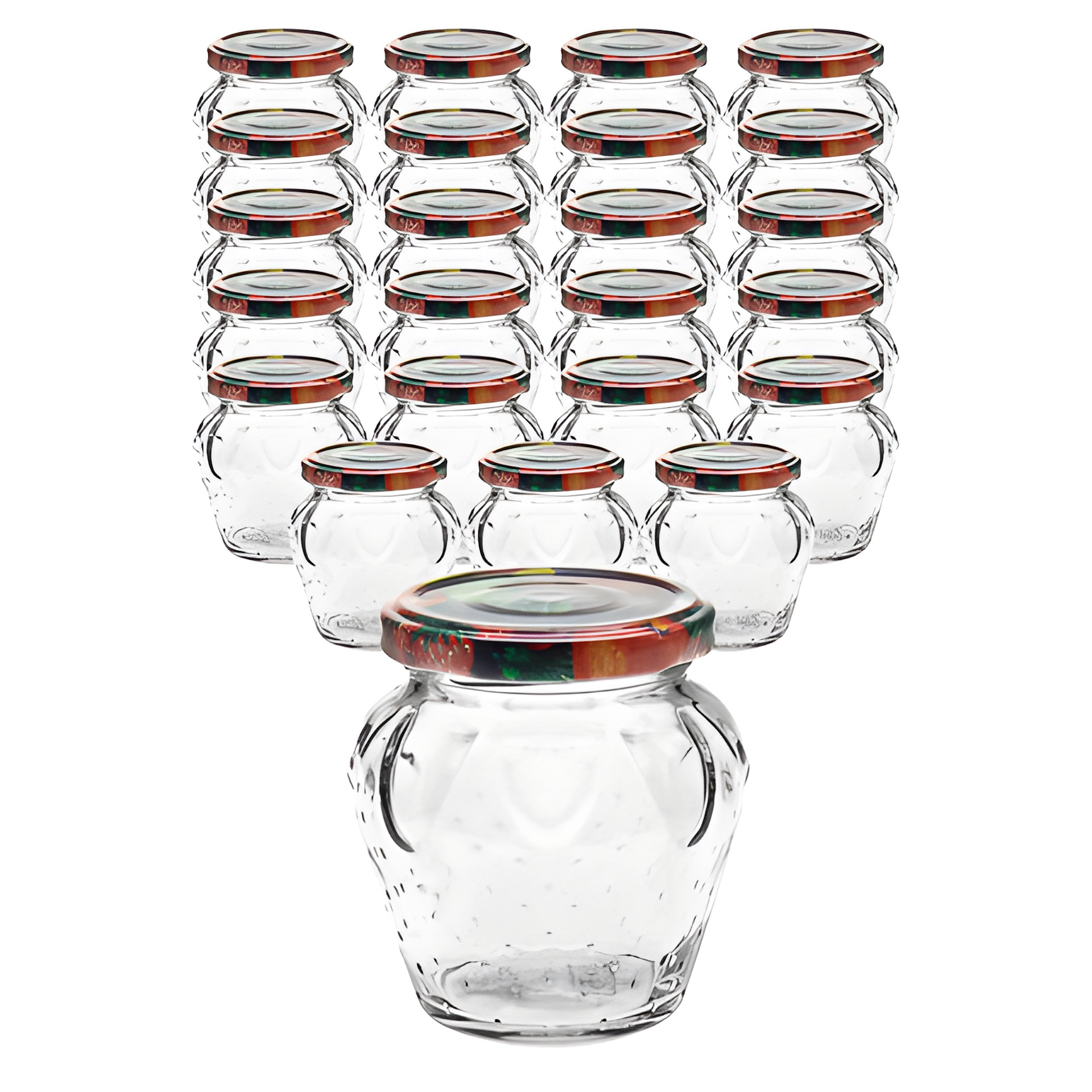 24er Set Erdbeerglas 230 ml mit Deckel Obstdekor