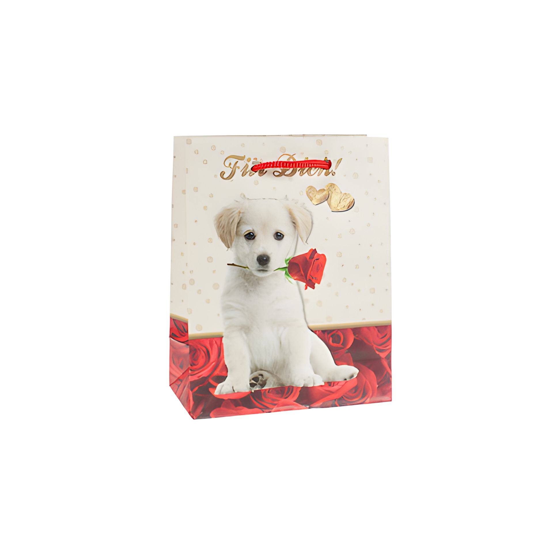 Geschenktüte 'Welpe auf Rosen', klein