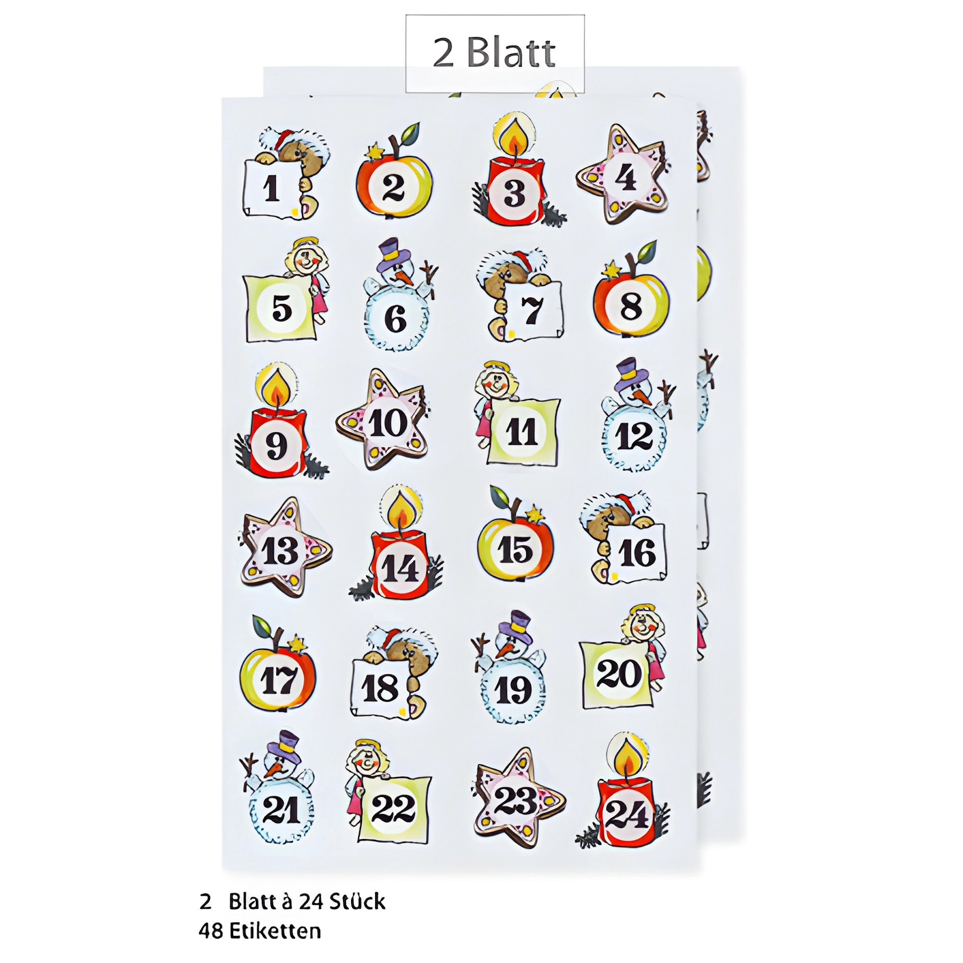 Adventskalender-Zahlen Weihnachtsmotive, 48 Stück