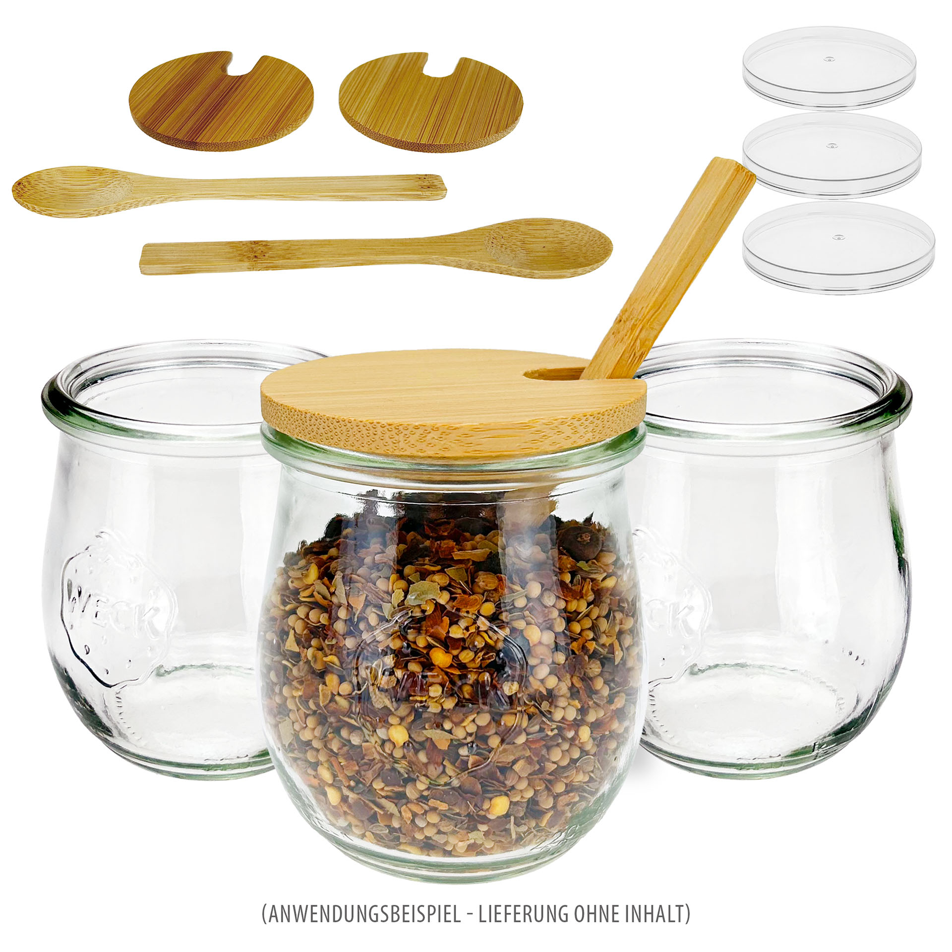 WECK-Mini-Tulpenglas mit Bambusdeckel und Löffel, 3er Set