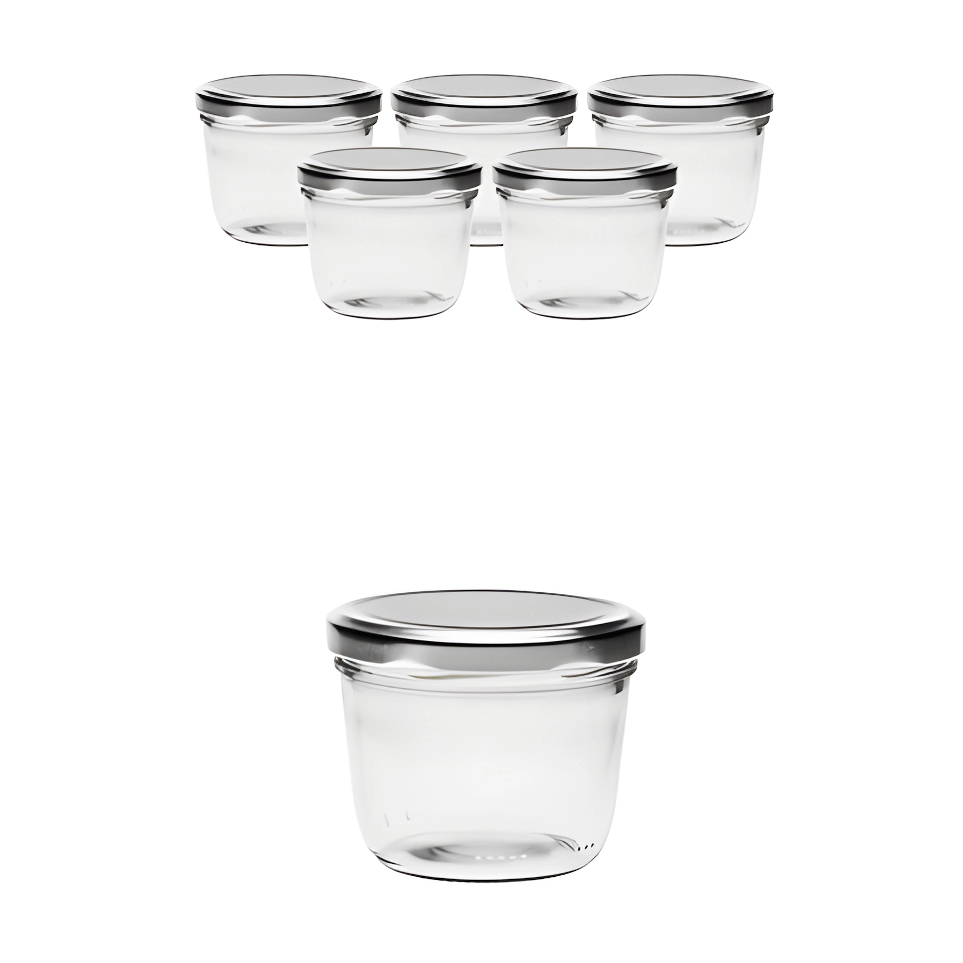 6er Set Sturzglas 230 ml mit Deckel silber