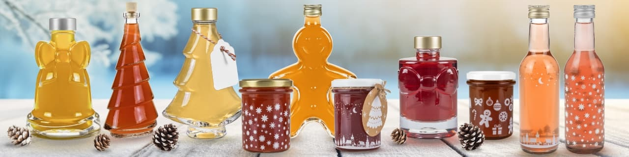 Weihnachtsgläser und Weihnachtsflaschen