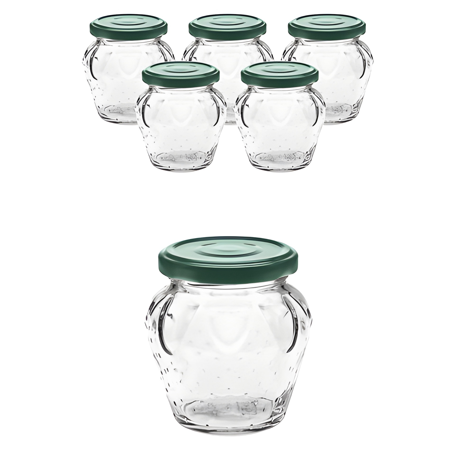 6er Set Erdbeerglas 230 ml mit Deckel grün