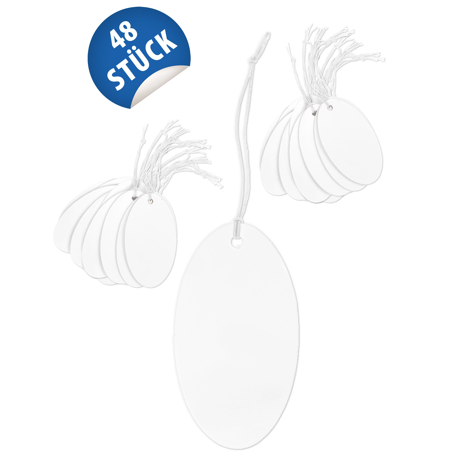 Anhängeetiketten oval 5,5 x 3 cm weiß, 48 Stück