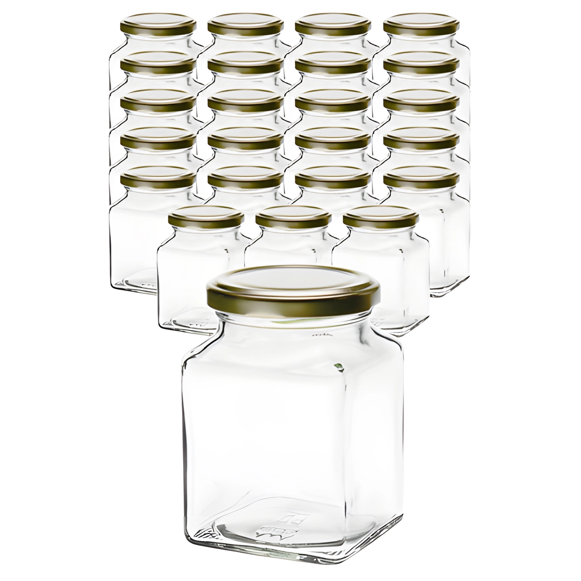 24er Set Quadratglas 314 ml mit Deckel gold