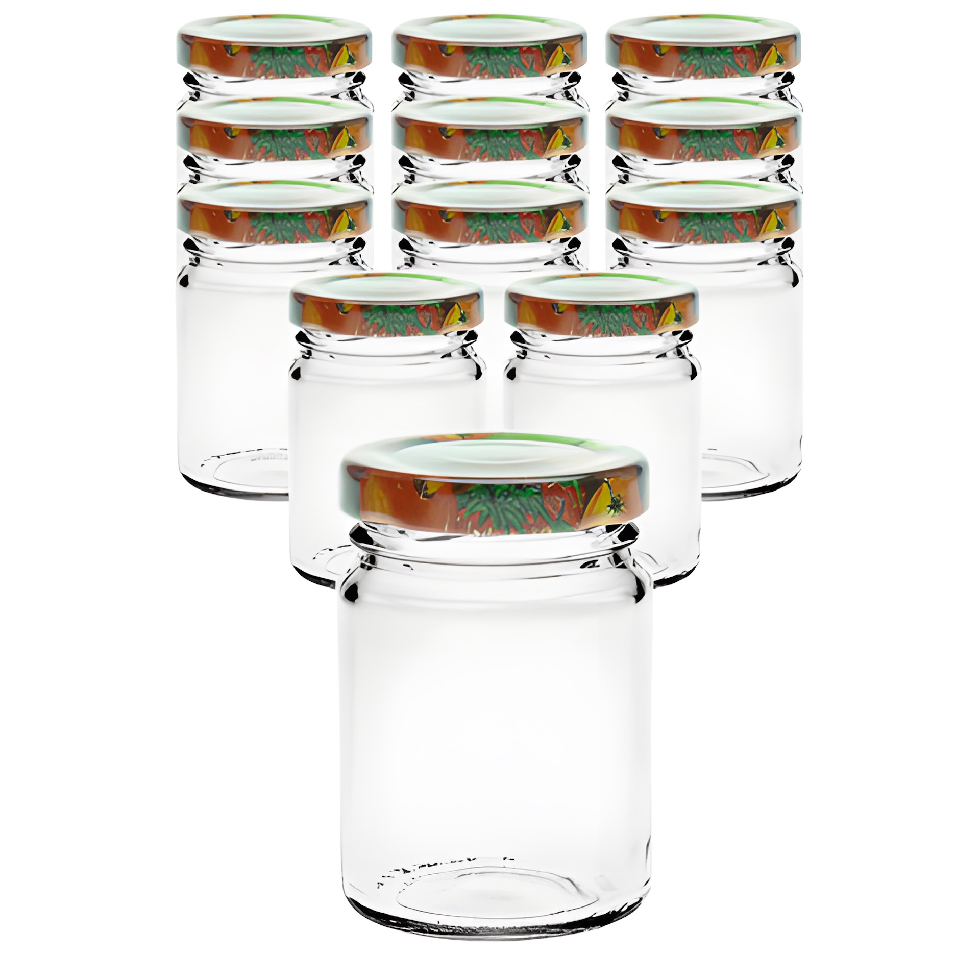 12er Set Pott 106 ml mit Deckel Obstdekor