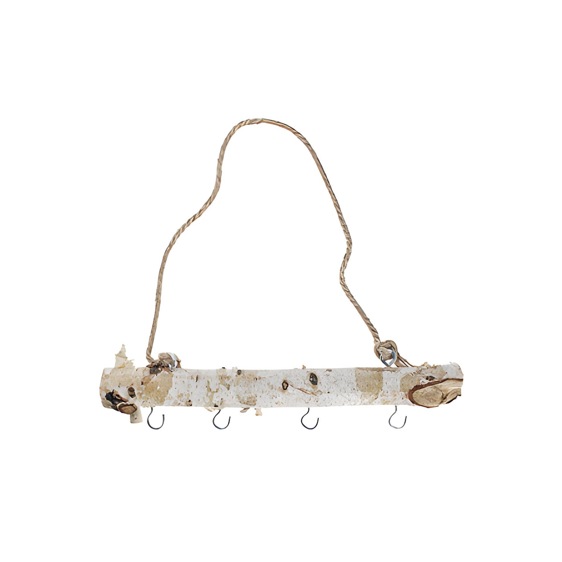 Birkenast 30 cm mit Kordelhenkel und 4 Haken
