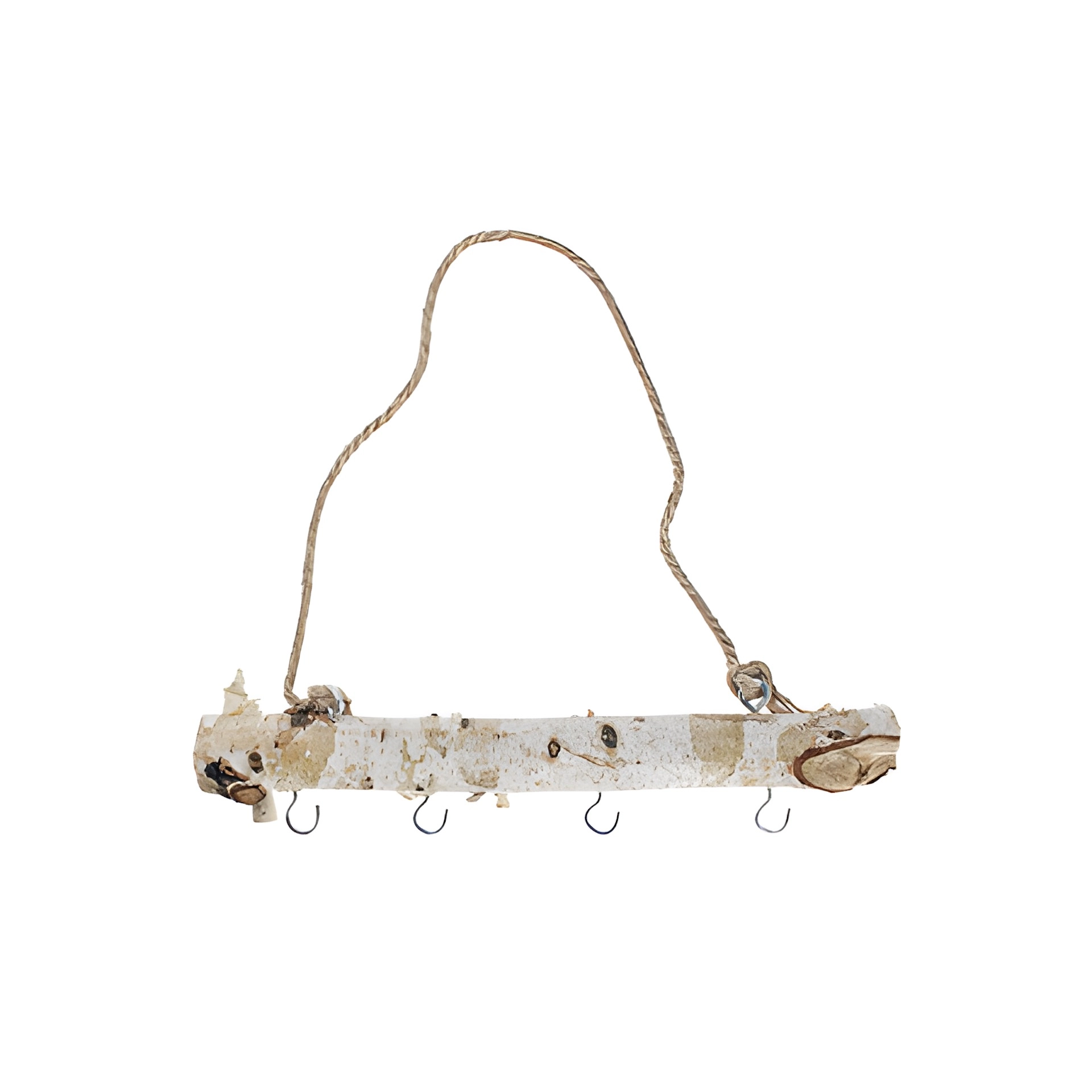 Birkenast 30 cm mit Kordelhenkel und 4 Haken