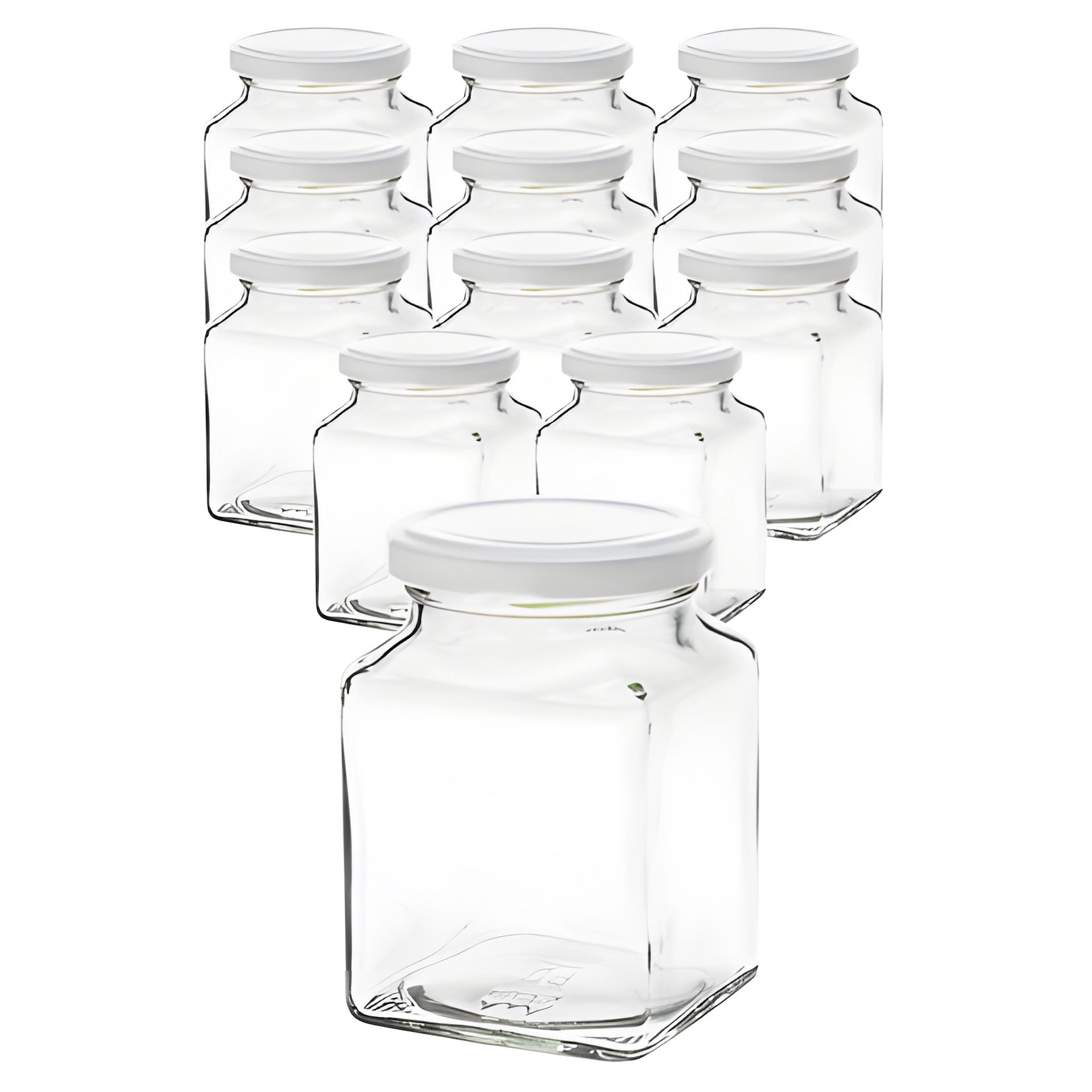 12er Set Quadratglas 314 ml mit Deckel weiß