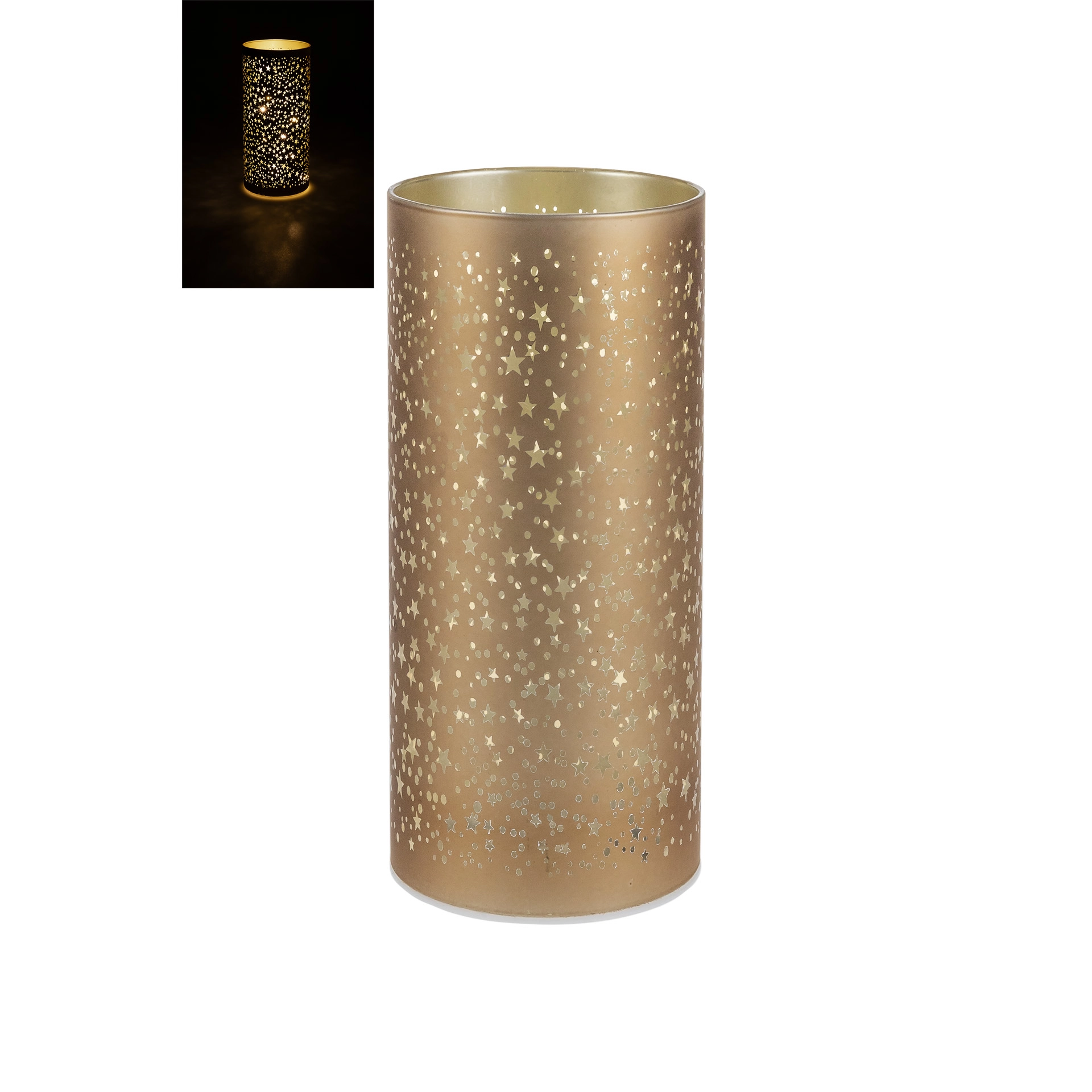 Deko-Glaslampe 'Sterne' 20 cm, gold, 10 LEDs mit Timer