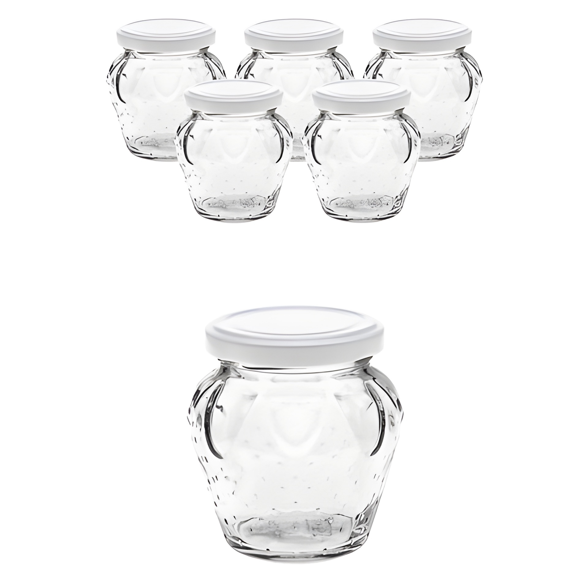 6er Set Erdbeerglas 230 ml mit Deckel weiß