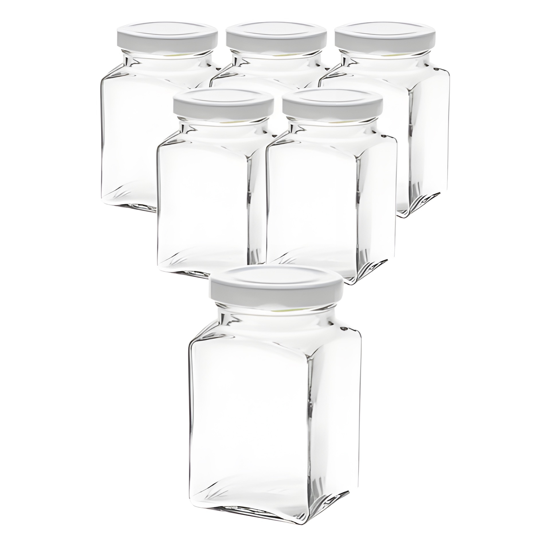 6er Set Quadratglas 260 ml mit Deckel weiß