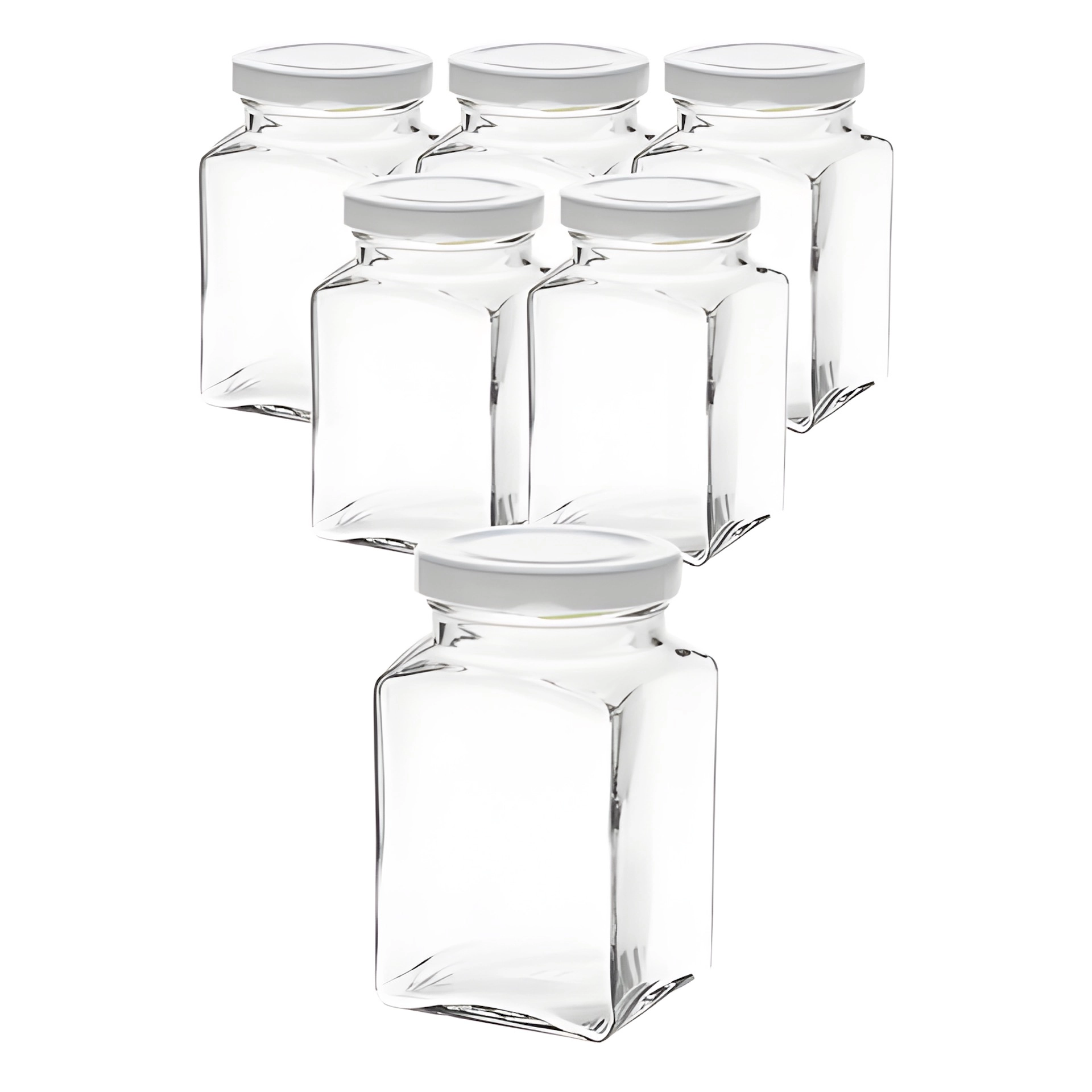 Quadratglas mit Deckel weiß, 6er Set, 260 ml, Weiß, Einmachglas