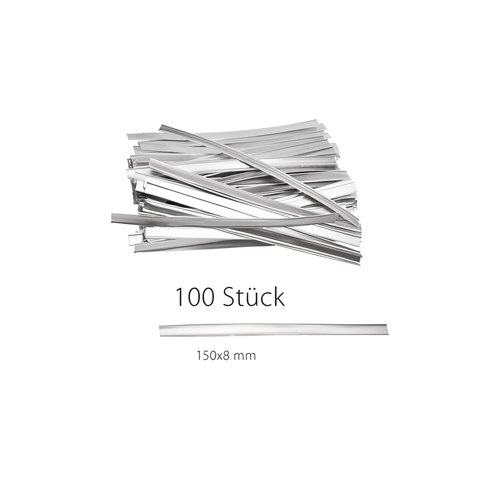 Clipbandverschlüsse 150 x 8 mm silber, 100 Stück