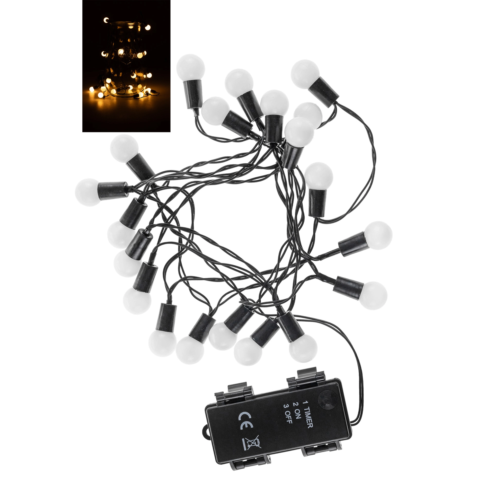 Lichterkette 'Glühbirnen' 20 LEDs, weiß mit Timer