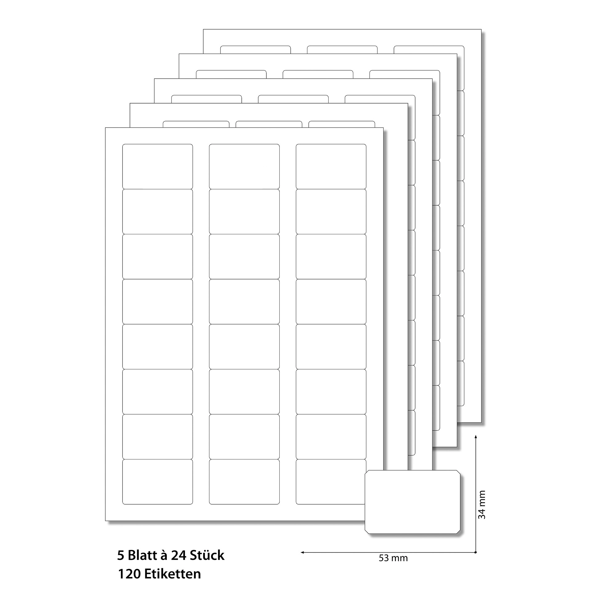 Etiketten 53 x 34 mm weiß -  5 Blatt A4