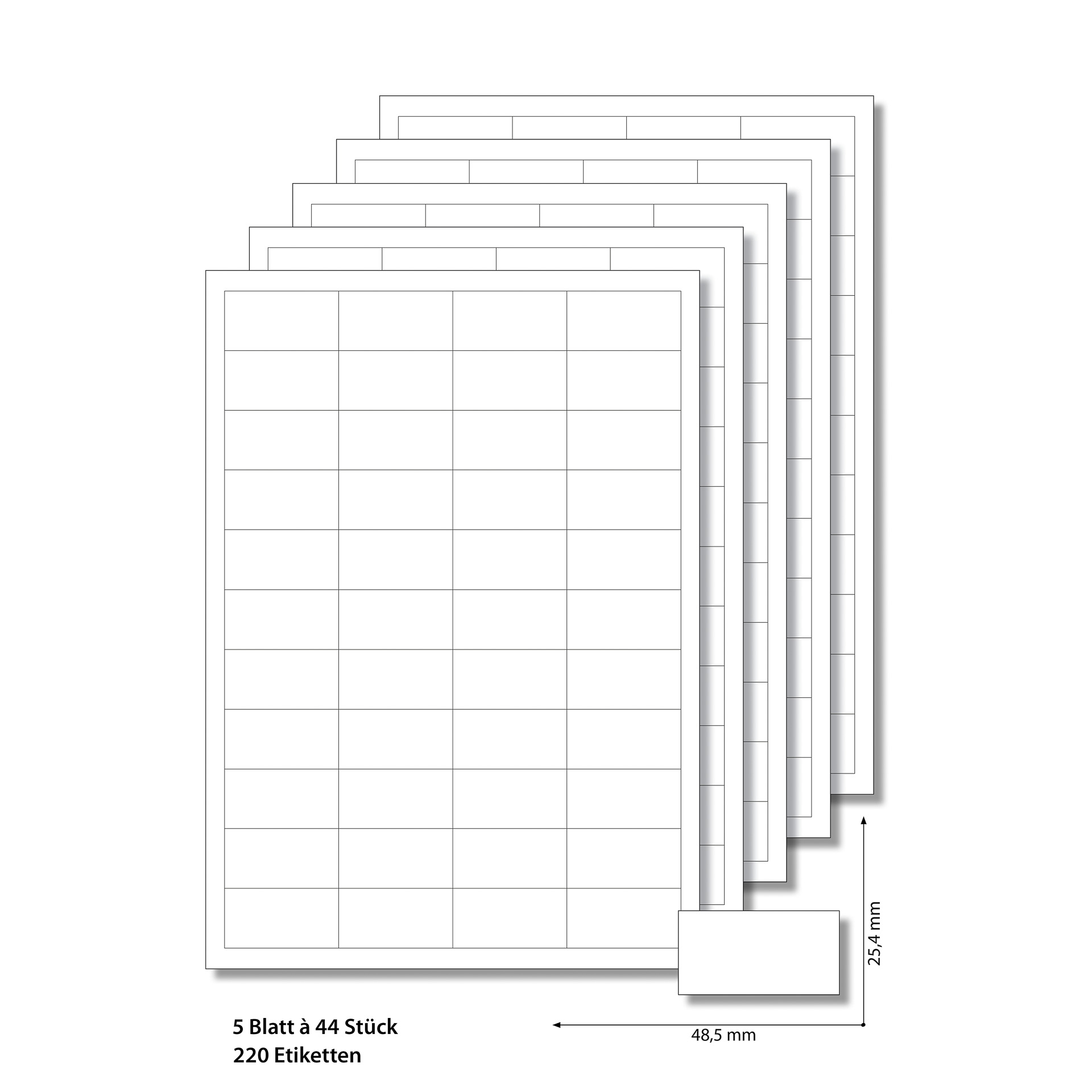 Etiketten 48,5 x 25,4 mm weiß -  5 Blatt A4