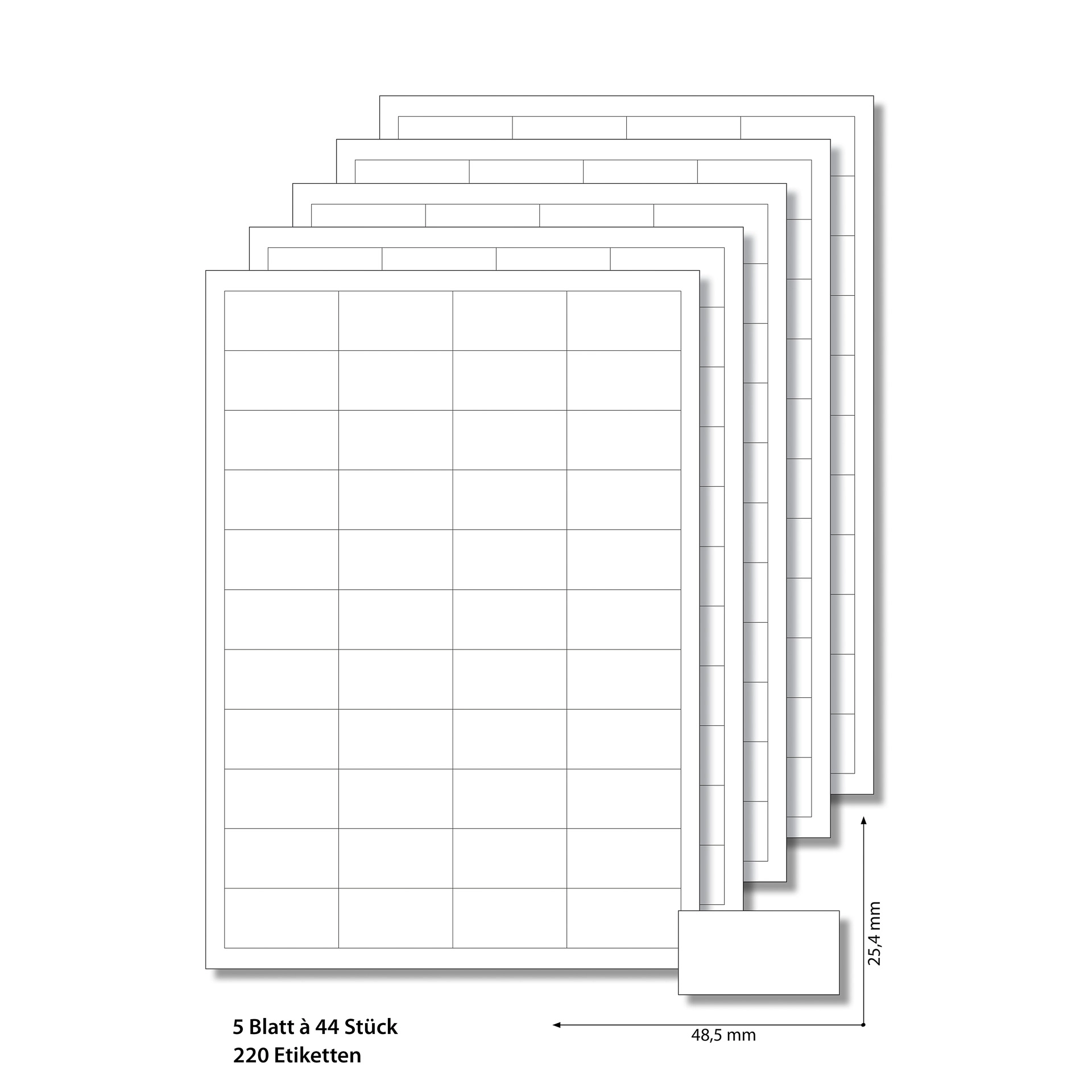 Etiketten 48,5 x 25,4 mm weiß -  5 Blatt A4