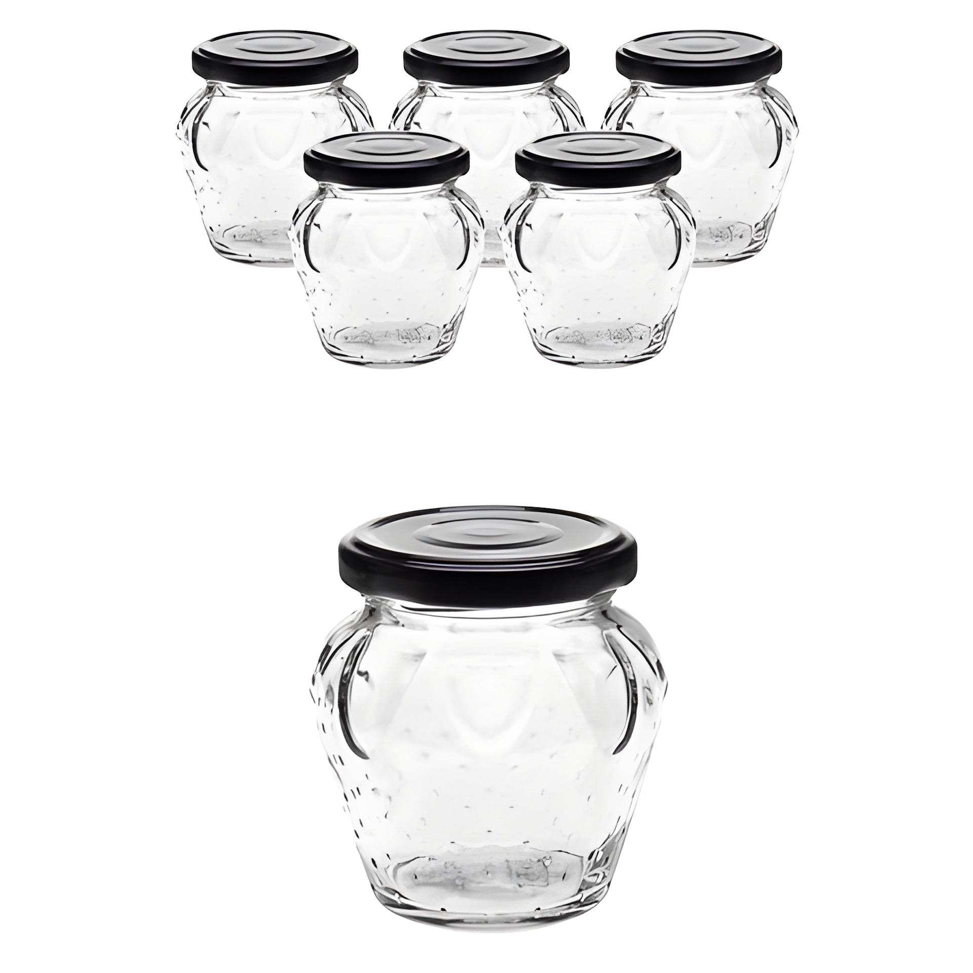 6er Set Erdbeerglas 230 ml mit Deckel schwarz