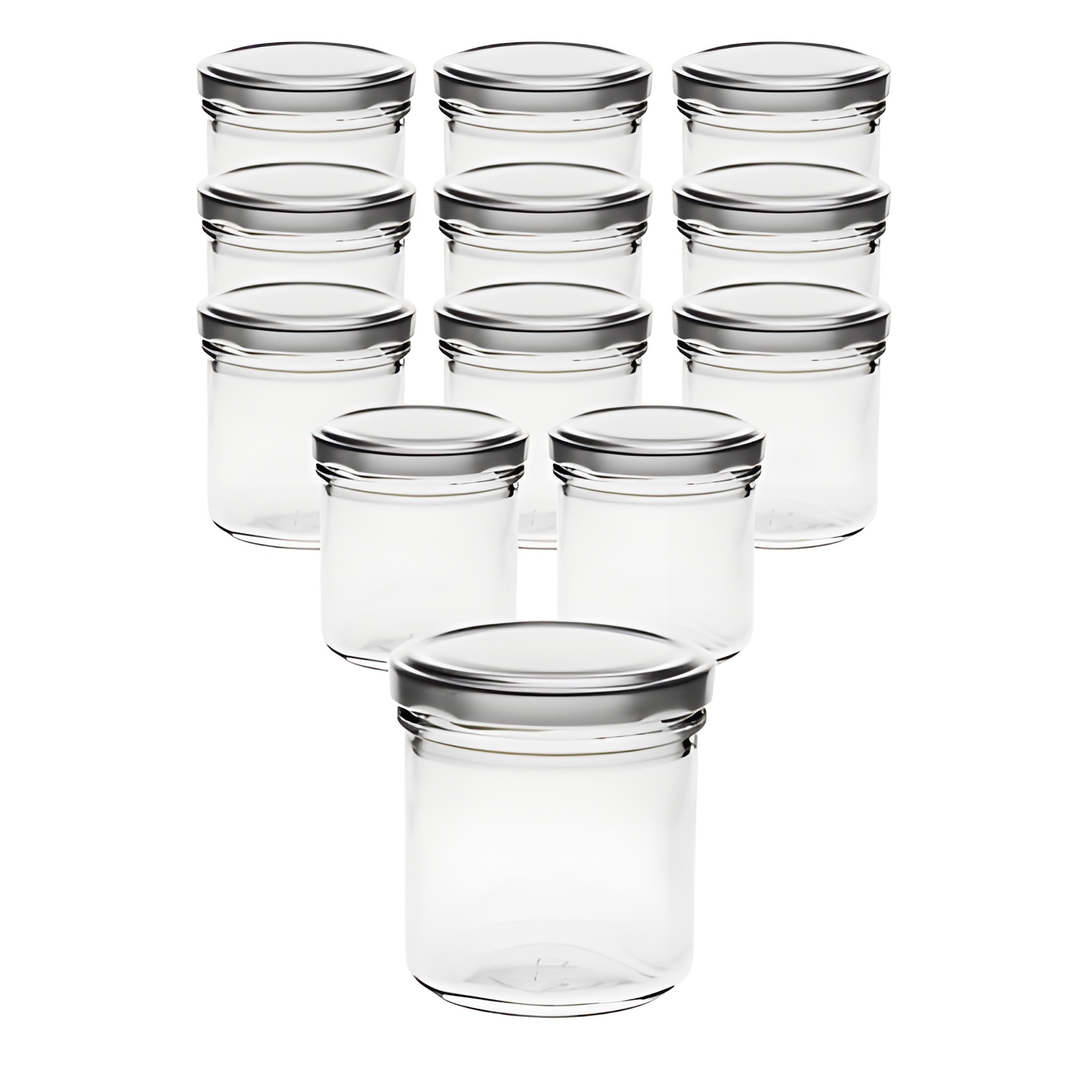 12er Set Sturzglas 167 ml mit Deckel silber