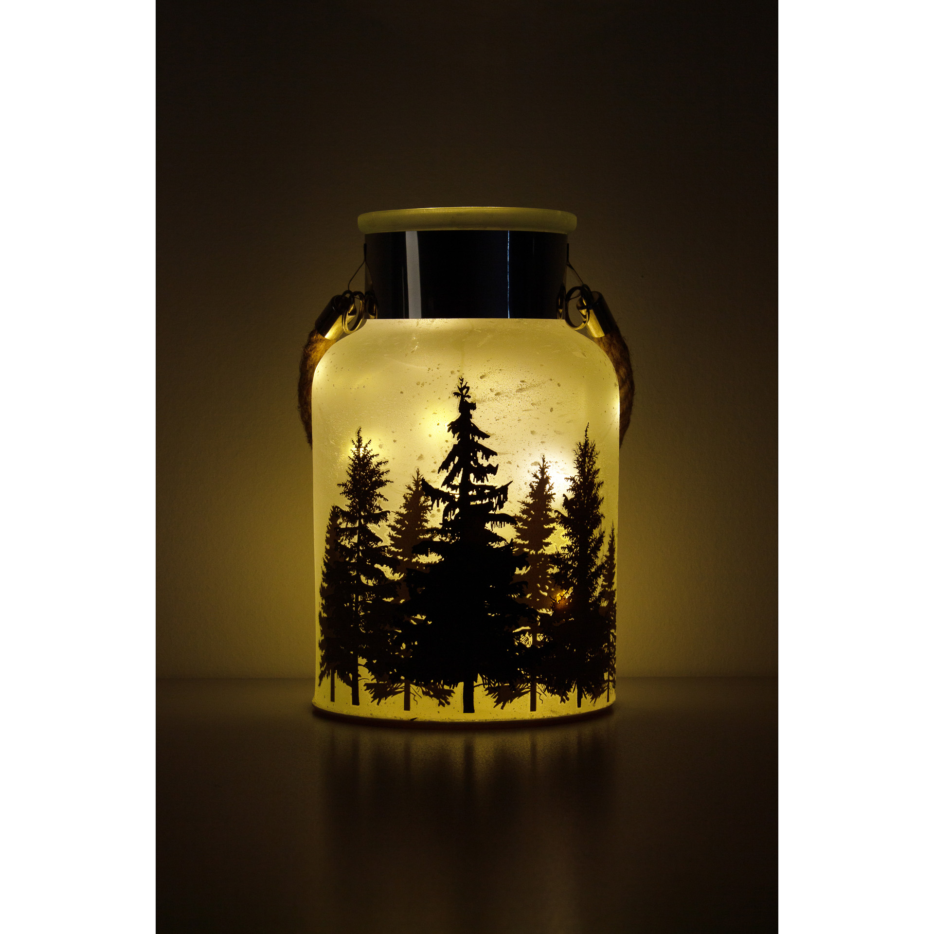 Deko-Glaslampe 'Tannenwald im Schnee' 24 cm, 10 LEDs