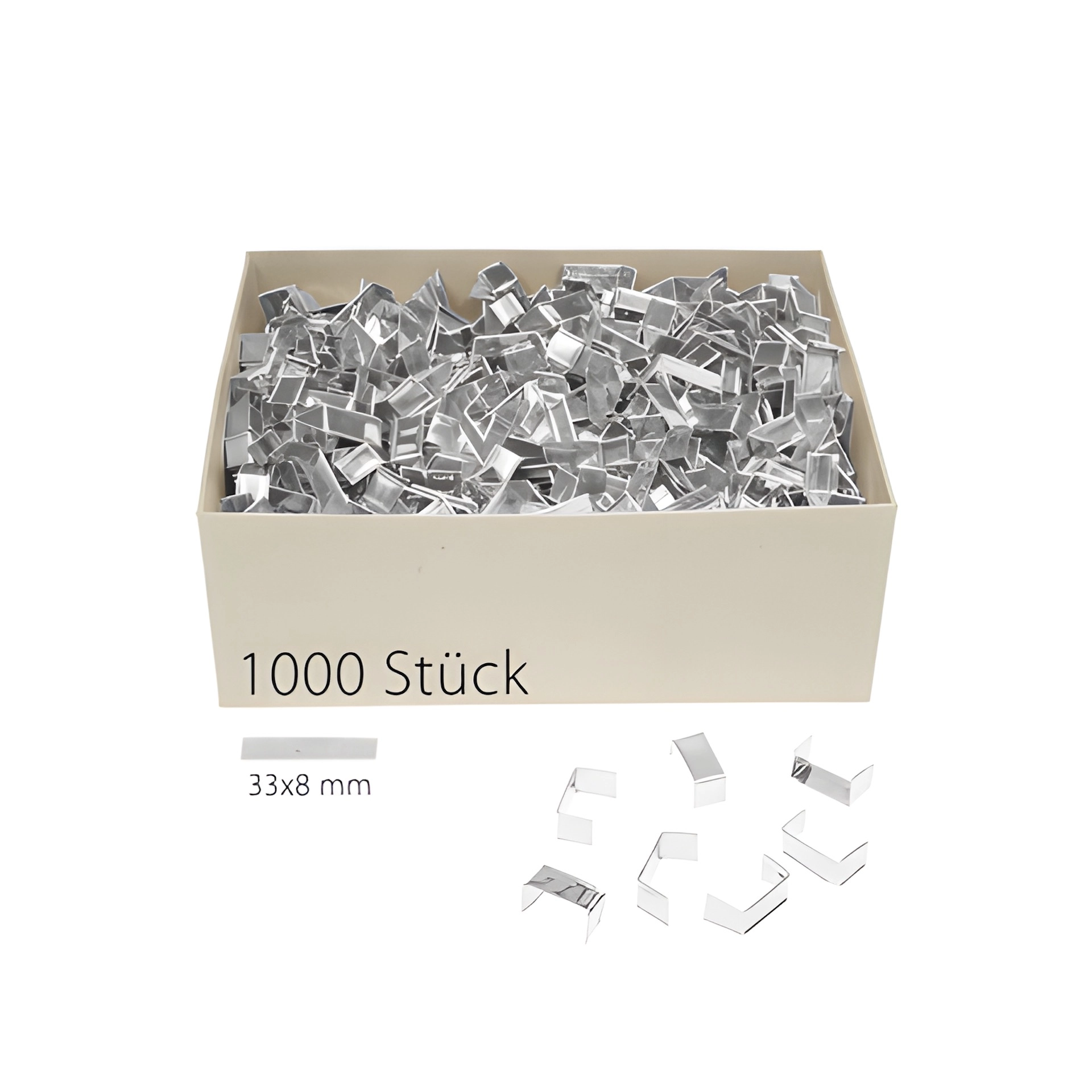 U-Clips 33 x 8 mm silber, 1000 Stück
