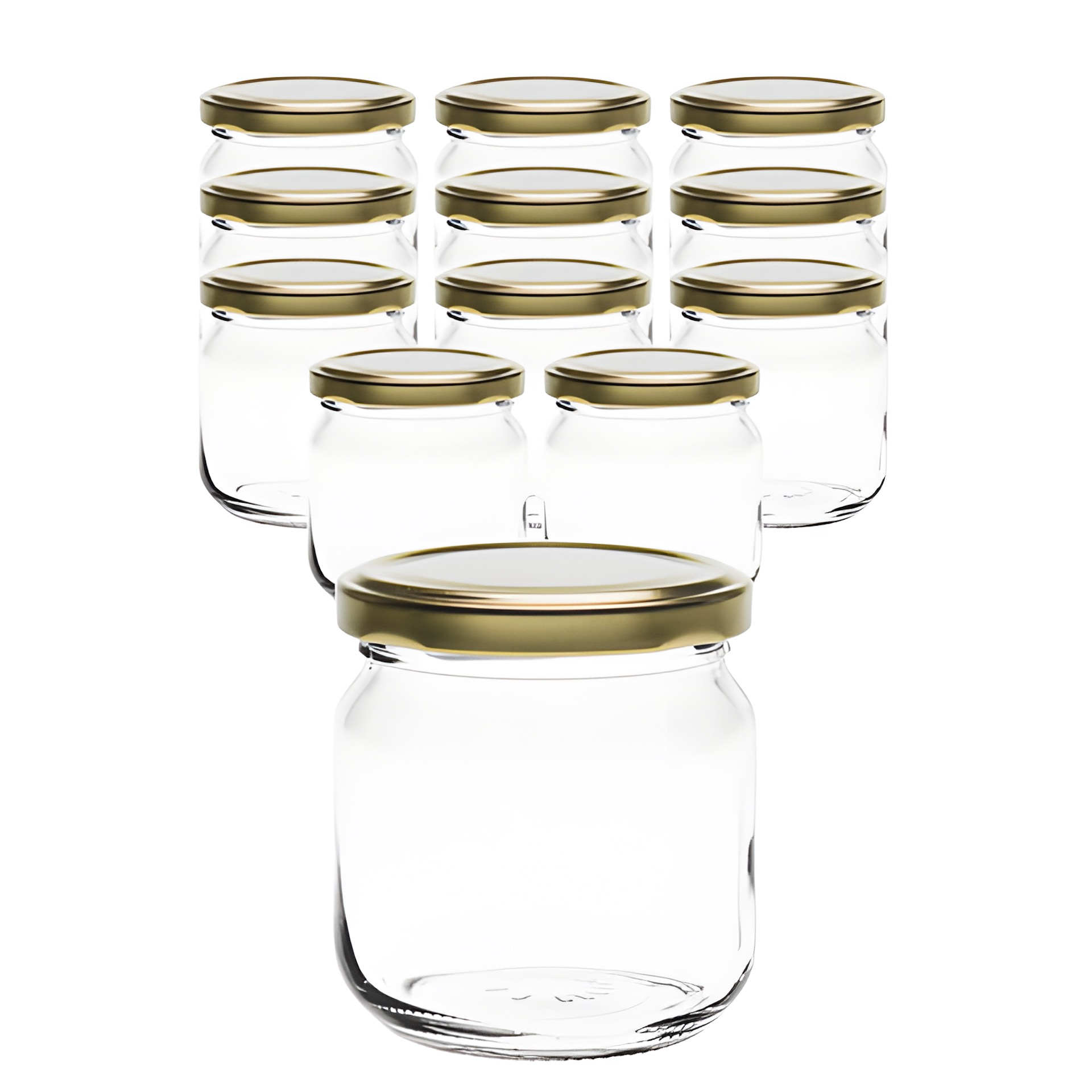 12er Set Rundglas 212 ml nieder mit Deckel gold