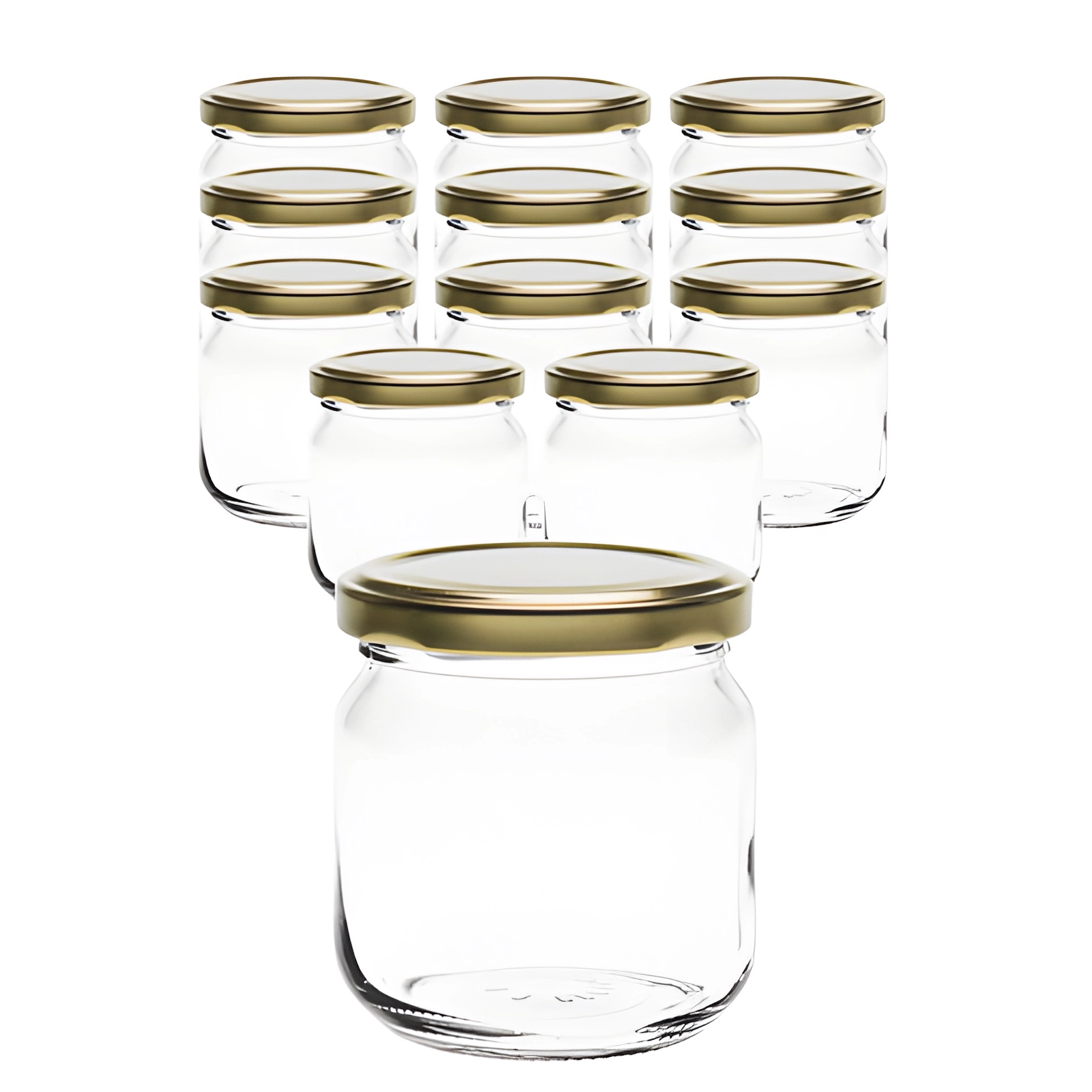 12er Set Rundglas 212 ml nieder mit Deckel gold