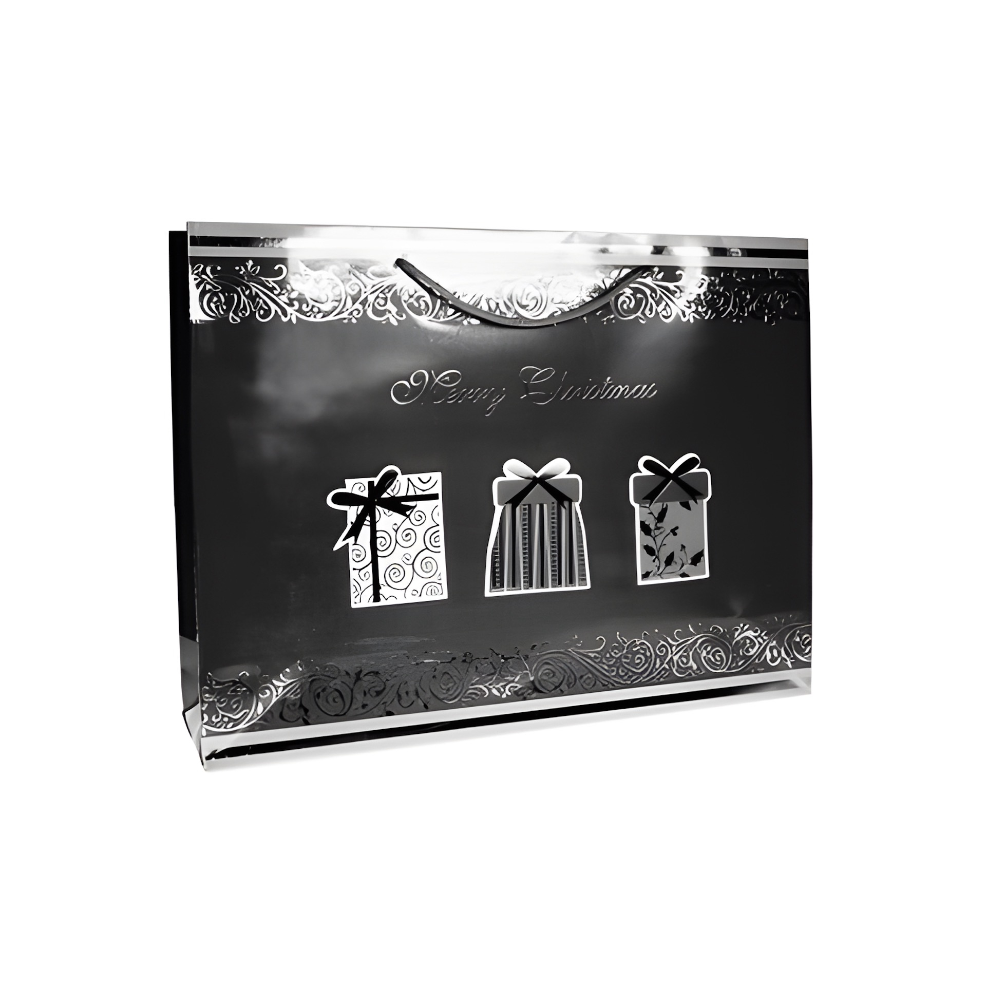 Geschenktüte 'Merry Christmas' schwarz, XXL