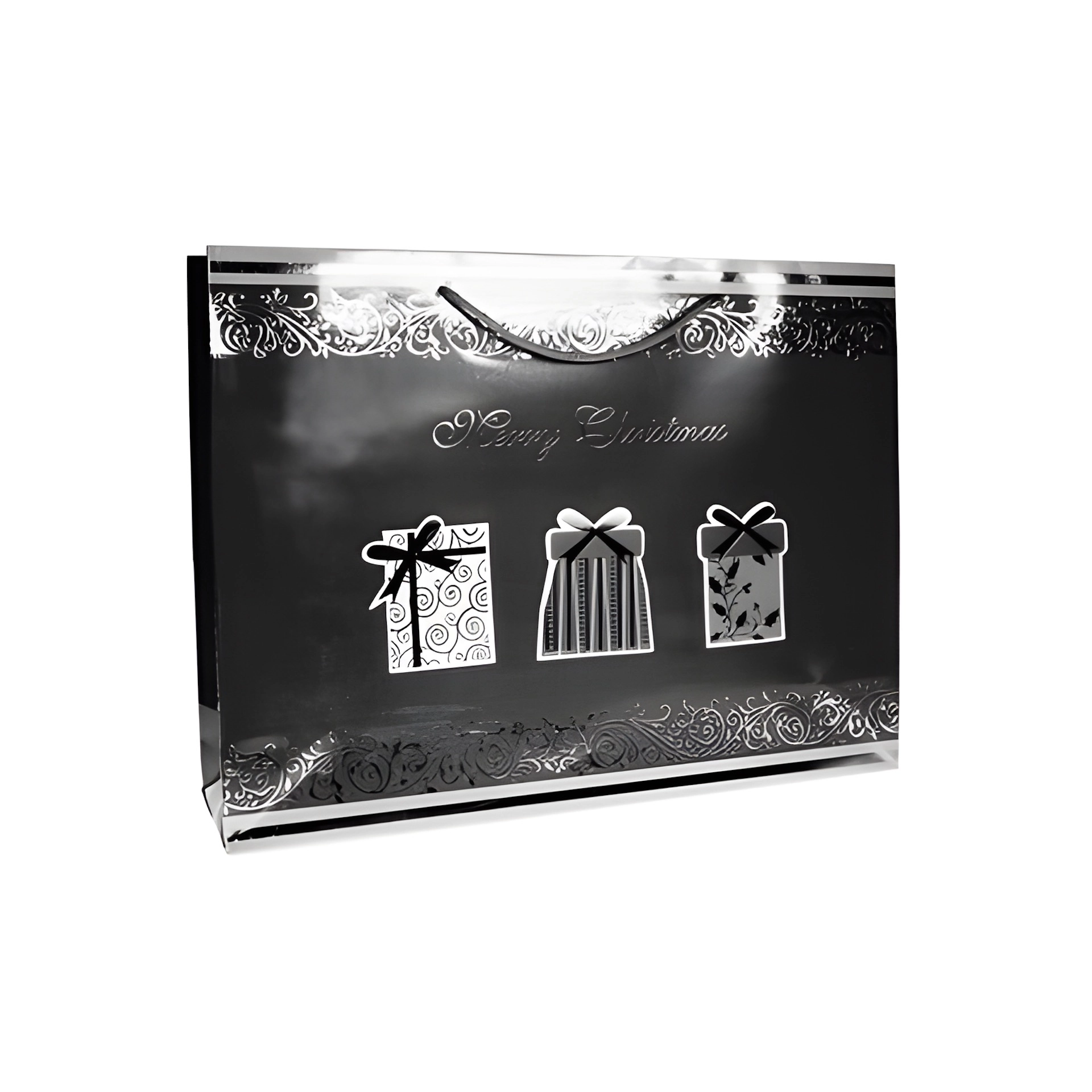 Geschenktüte 'Merry Christmas' schwarz, XXL