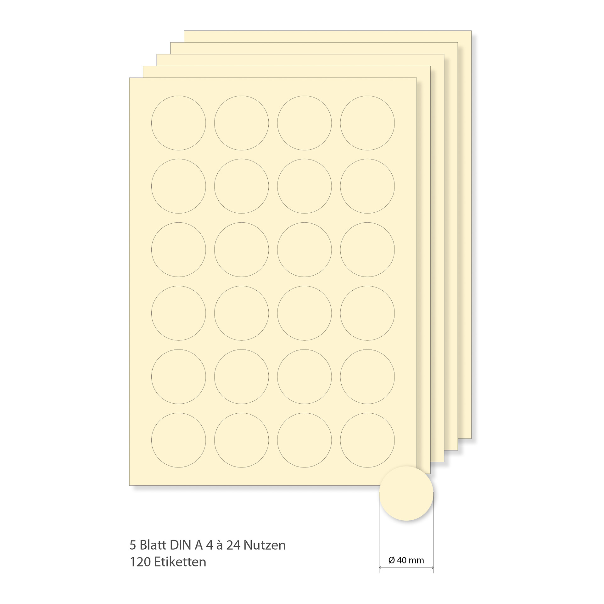 Etiketten rund 40 mm creme -  5 Blatt A4
