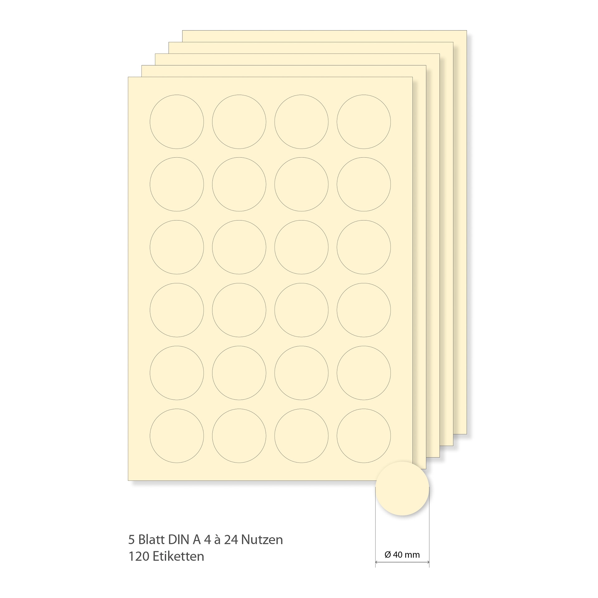 Etiketten rund 40 mm creme -  5 Blatt A4