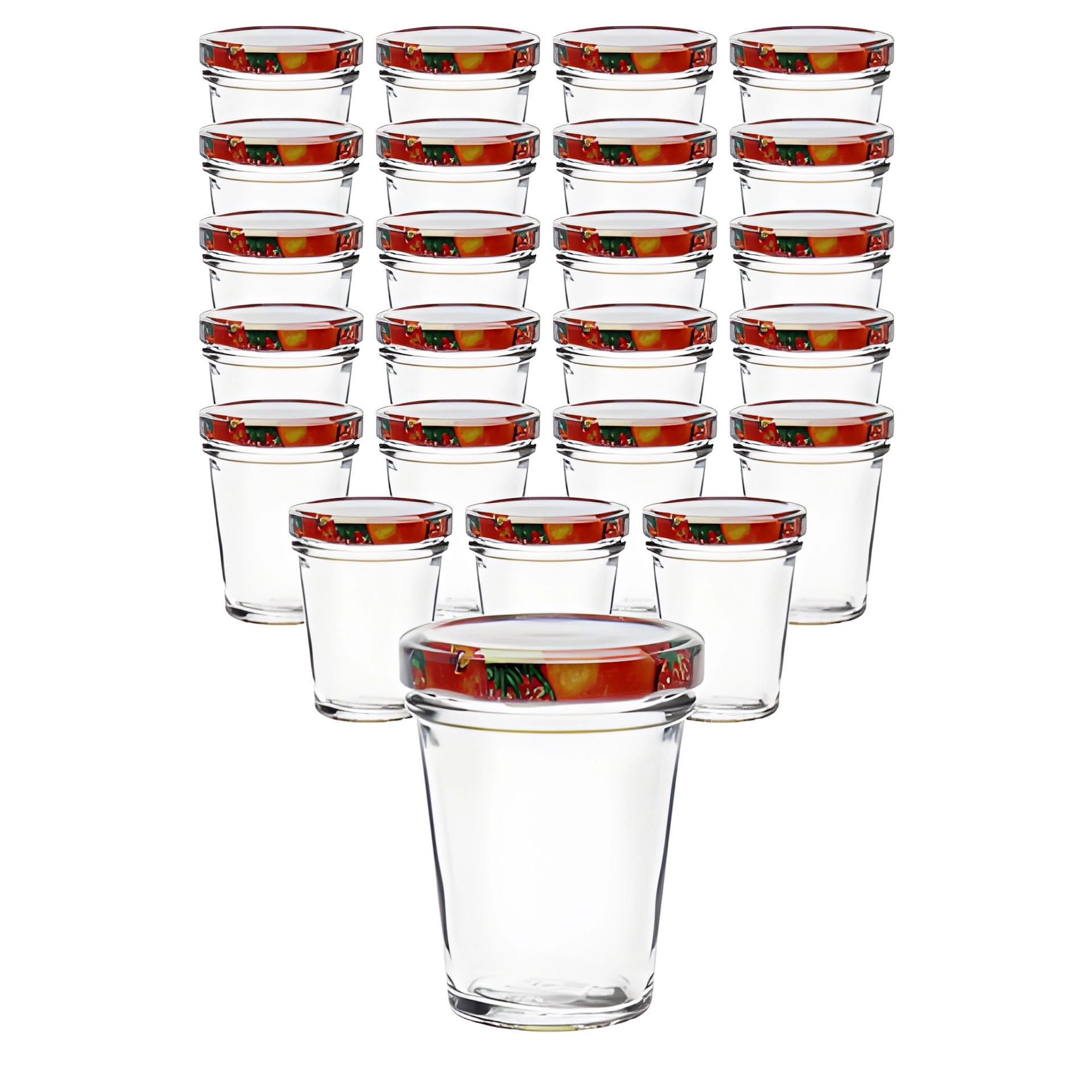 24er Set Becherglas 65 ml TO 58 mit Deckel Obstdekor